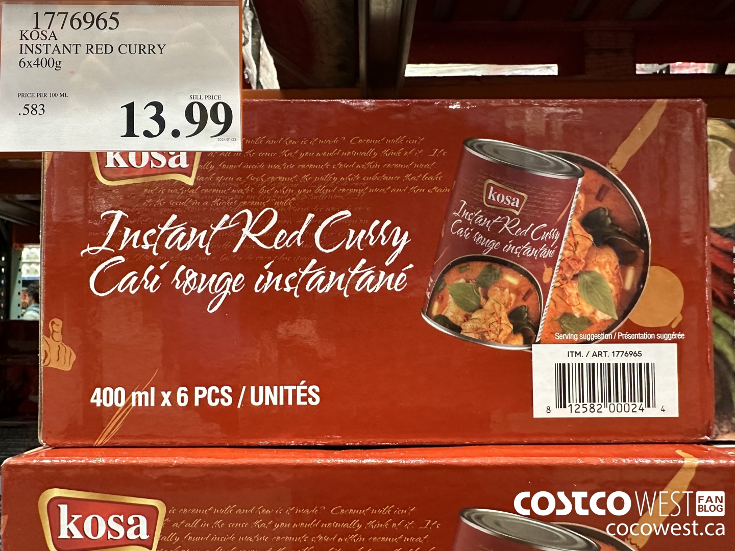 1776965 KOSA INSTANT RED CURRY 6 X 400G $13.99