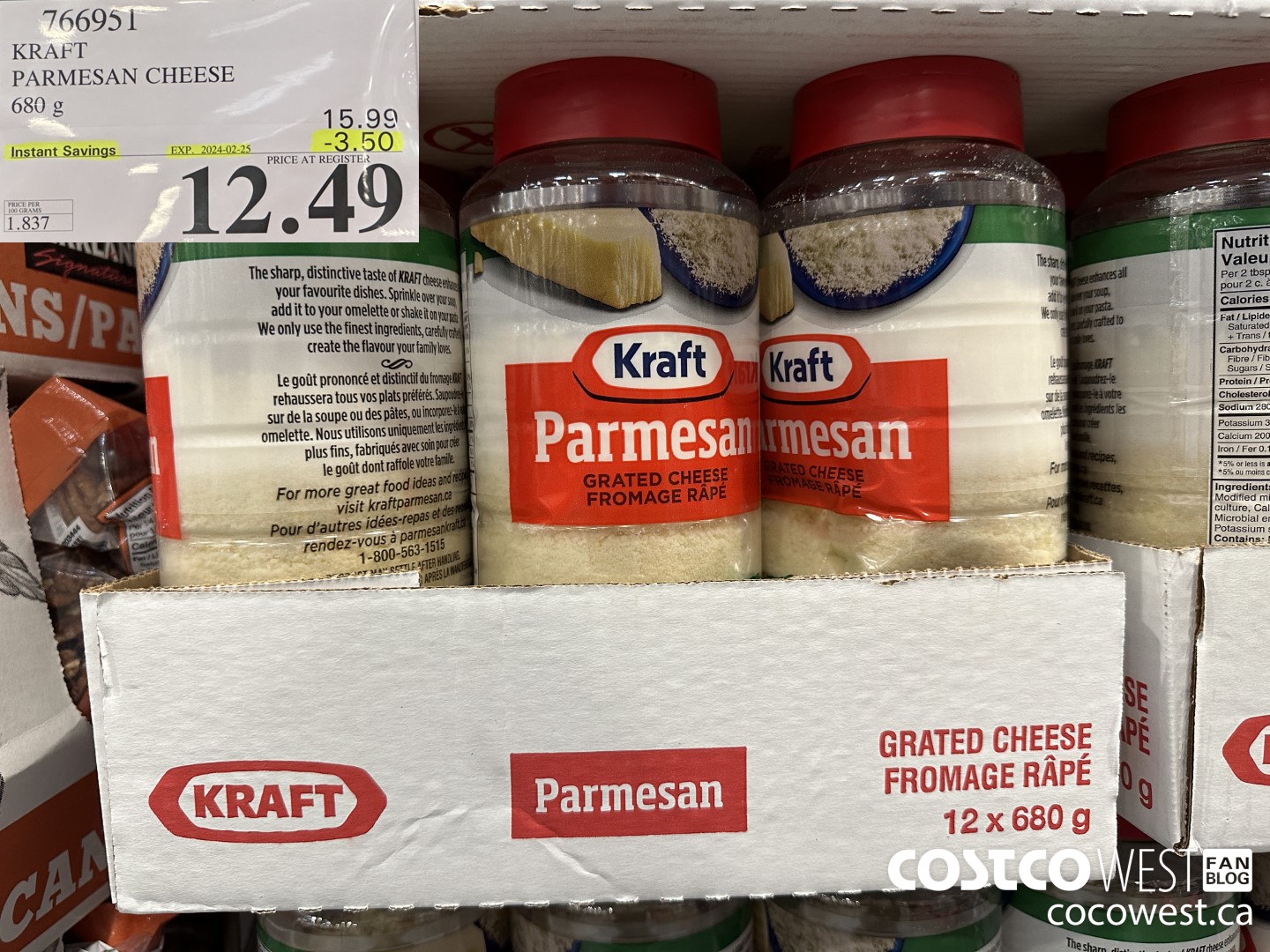 766951 KRAFT PARMESAN CHEESE 680 g ($3.50 INSTANT SAVINGS EXPIRES ON 2024-02-25) $12.49