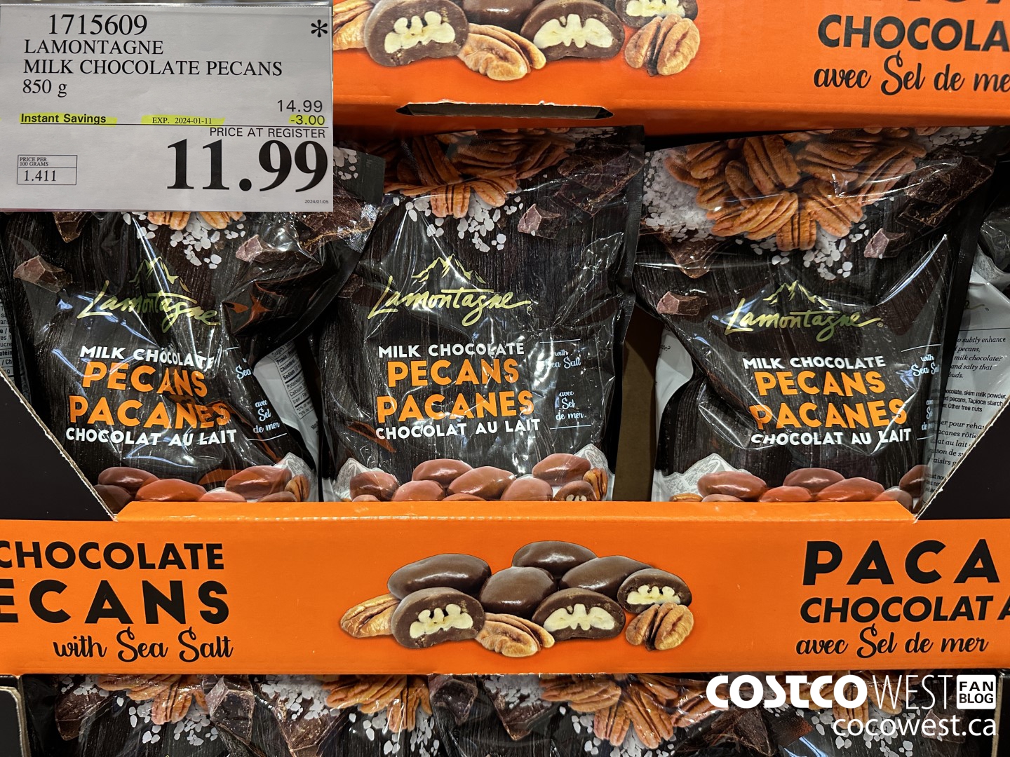 1715609 LAMONTAGNE MILK CHOCOLATE PECANS 850 G ($3.00 INSTANT SAVINGS EXPIRES ON 2024-01-11) $11.99