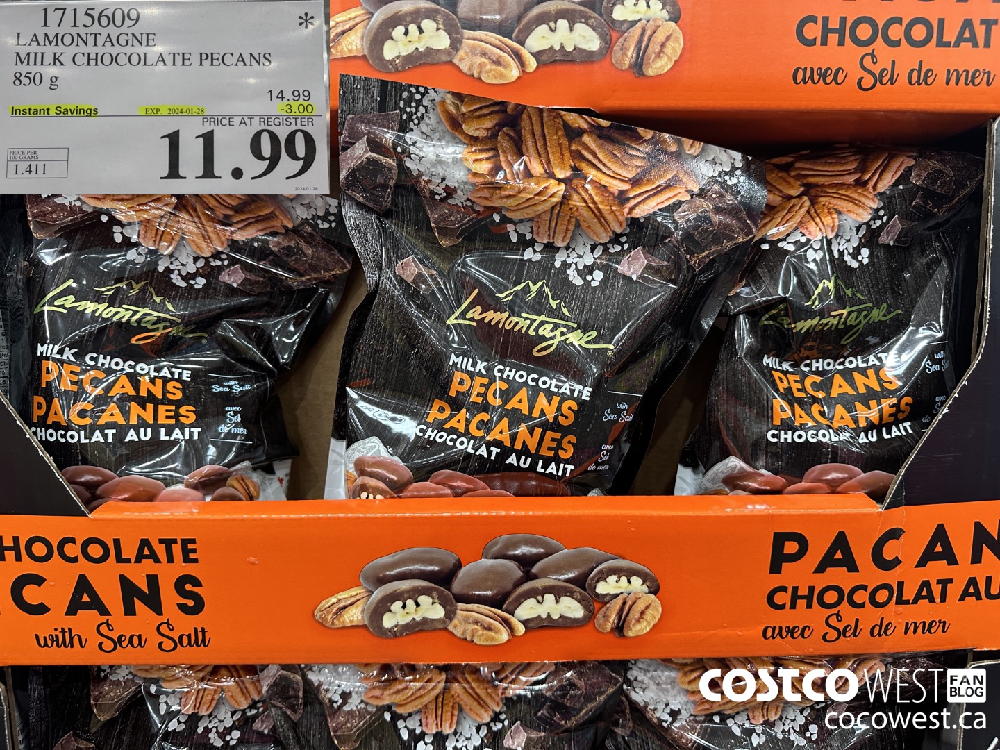 1715609 LAMONTAGNE MILK CHOCOLATE PECANS 850 G ($3.00 INSTANT SAVINGS EXPIRES ON 2024-01-28) $11.99