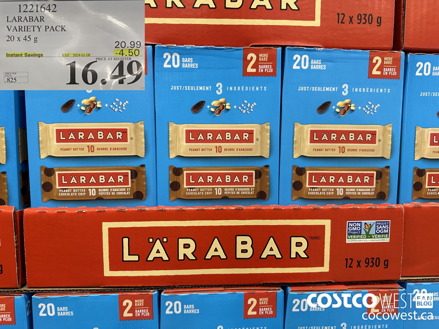1221642 LARABAR VARIETY PACK 20 x 45 g ($4.50 INSTANT SAVINGS EXPIRES ON 2024-01-08) $16.49