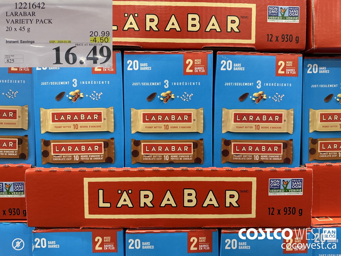 1221642 LARABAR VARIETY PACK 20 x 45 g ($4.50 INSTANT SAVINGS EXPIRES ON 2024-01-08) $16.49