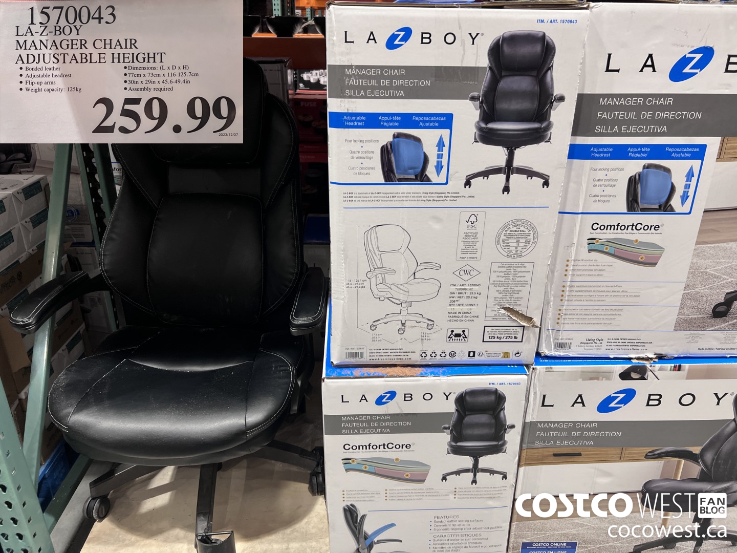 1570043 LA-Z-BOY MANAGER CHAIR ADJUSTABLE HEIGHT $259.99