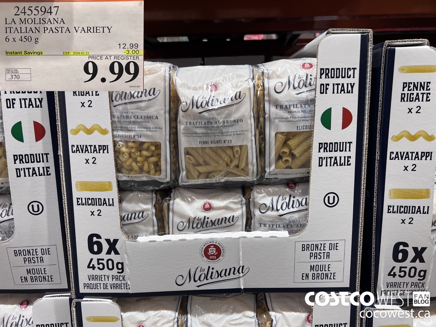 2455947 LA MOLISANA ITALIAN PASTA VARIETY 6 x 450 g ($3.00 INSTANT SAVINGS EXPIRES ON 2024-01-21) $9.99