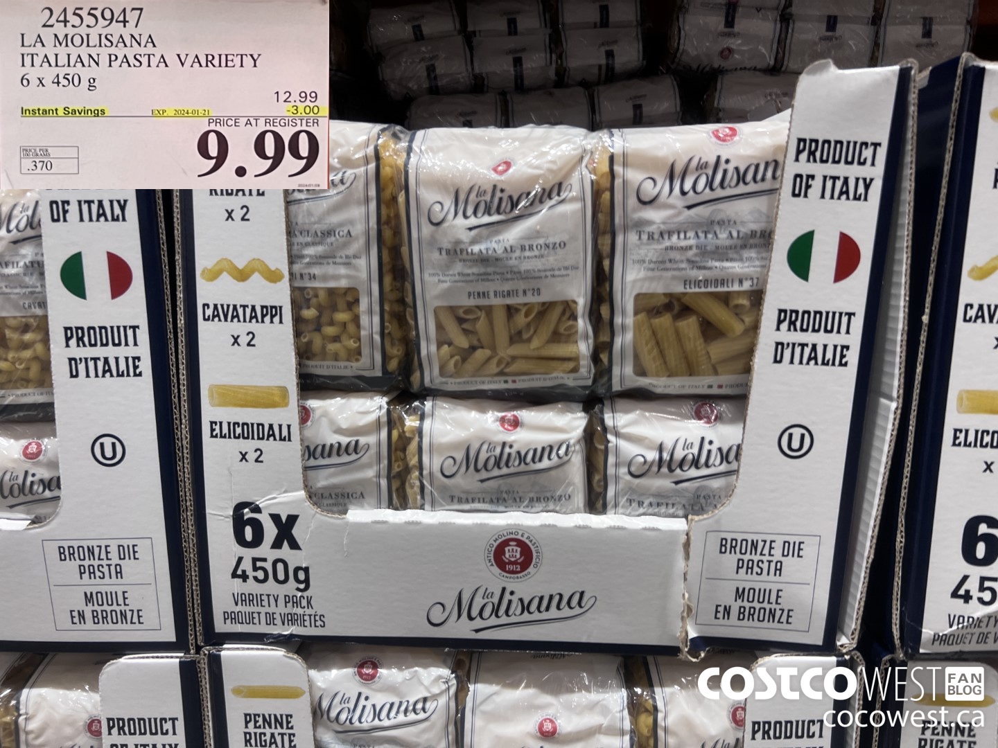 2455947 LA MOLISANA ITALIAN PASTA VARIETY 6 x 450 g ($3.00 INSTANT SAVINGS EXPIRES ON 2024-01-21) $9.99