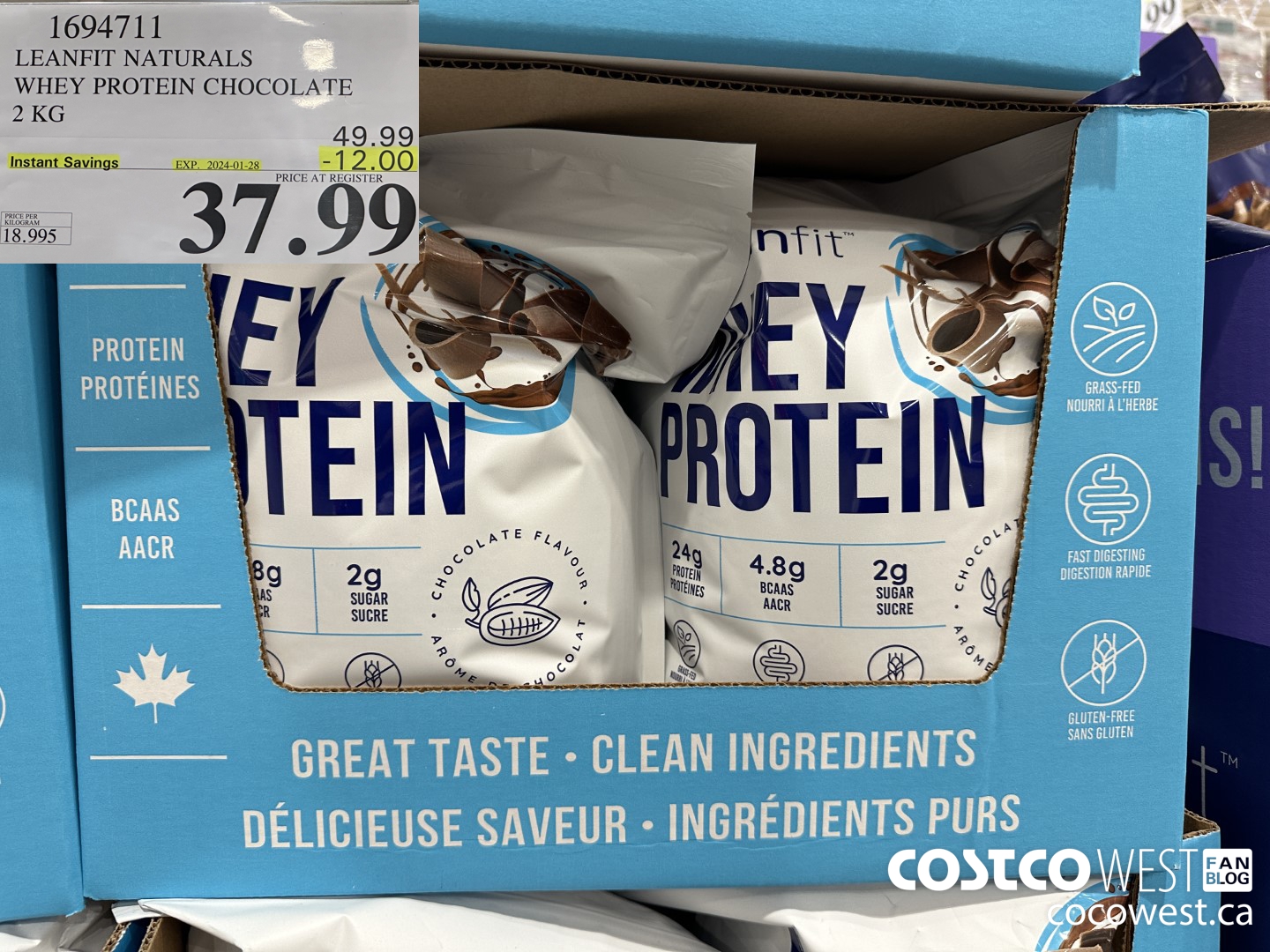 1694711 LEANFIT NATURALS WHEY PROTEIN CHOCOLATE 2 KG ($12.00 INSTANT SAVINGS EXPIRES ON 2024-01-28) $37.99