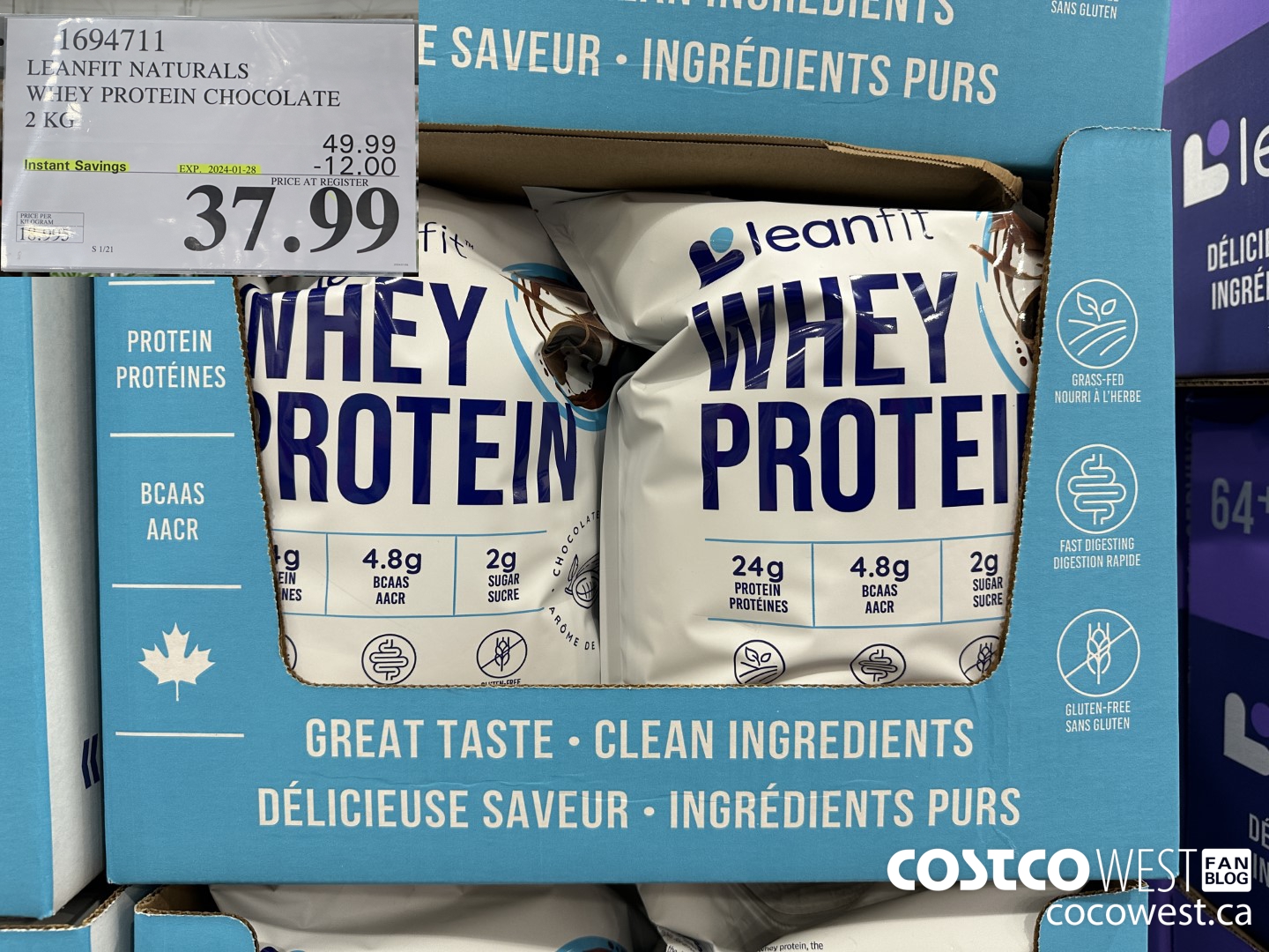 1694711 LEANFIT NATURALS WHEY PROTEIN CHOCOLATE 2 KG ($12.00 INSTANT SAVINGS EXPIRES ON 2024-01-28) $37.99