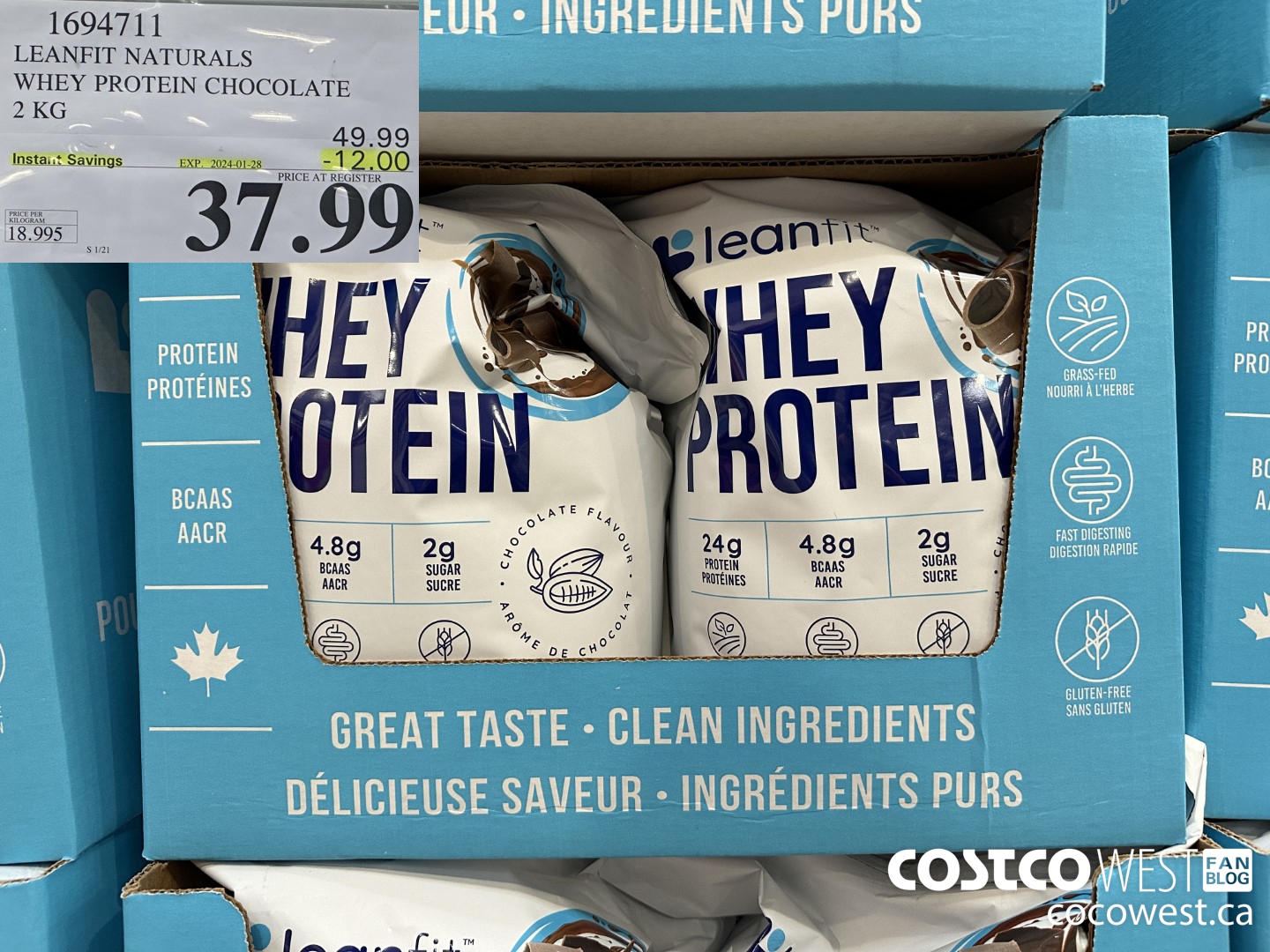 1694711 LEANFIT NATURALS WHEY PROTEIN CHOCOLATE 2 KG ($12.00 INSTANT SAVINGS EXPIRES ON 2024-01-28) $37.99