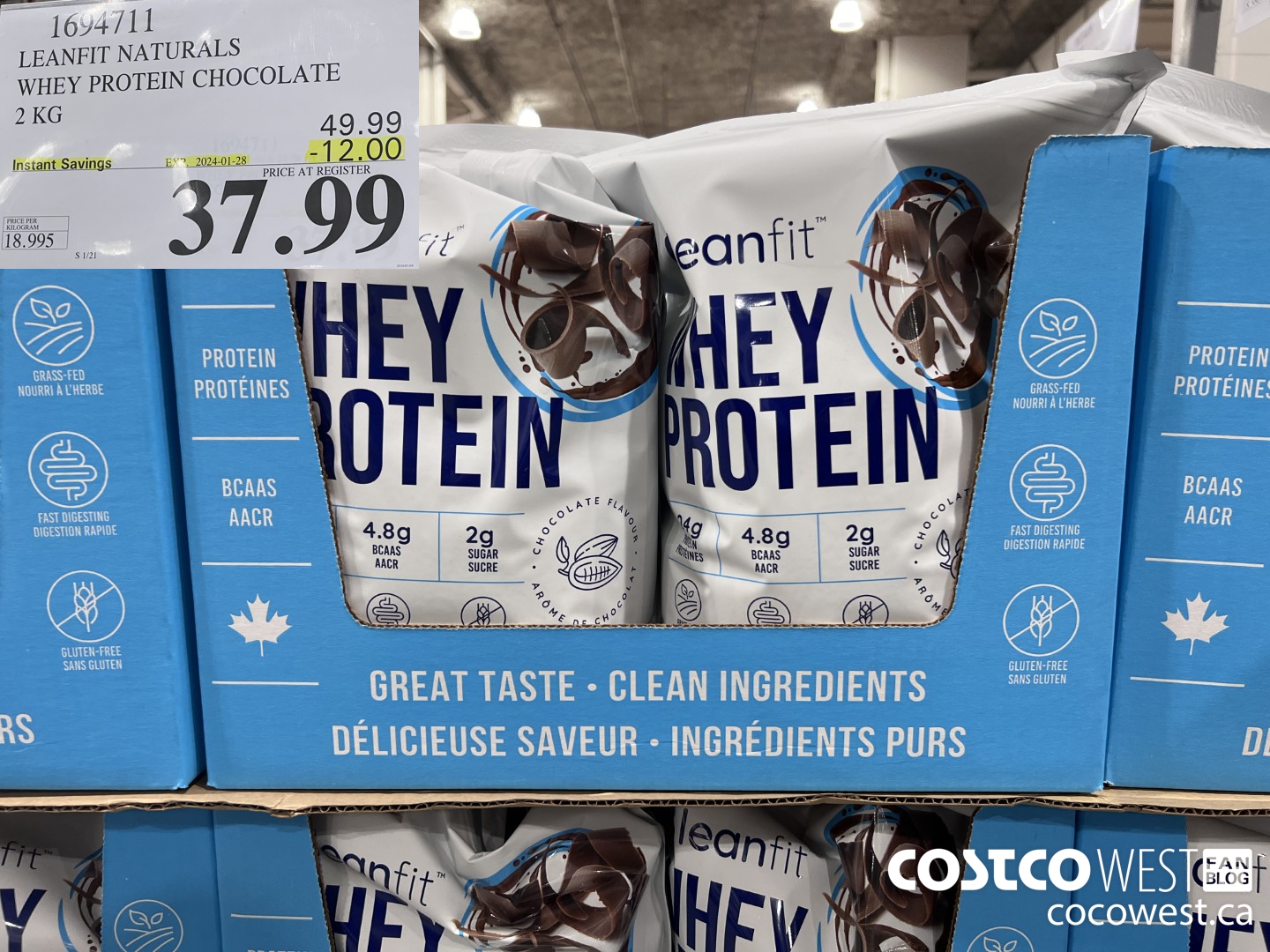1694711 LEANFIT NATURALS WHEY PROTEIN CHOCOLATE 2 KG ($12.00 INSTANT SAVINGS EXPIRES ON 2024-01-28) $37.99