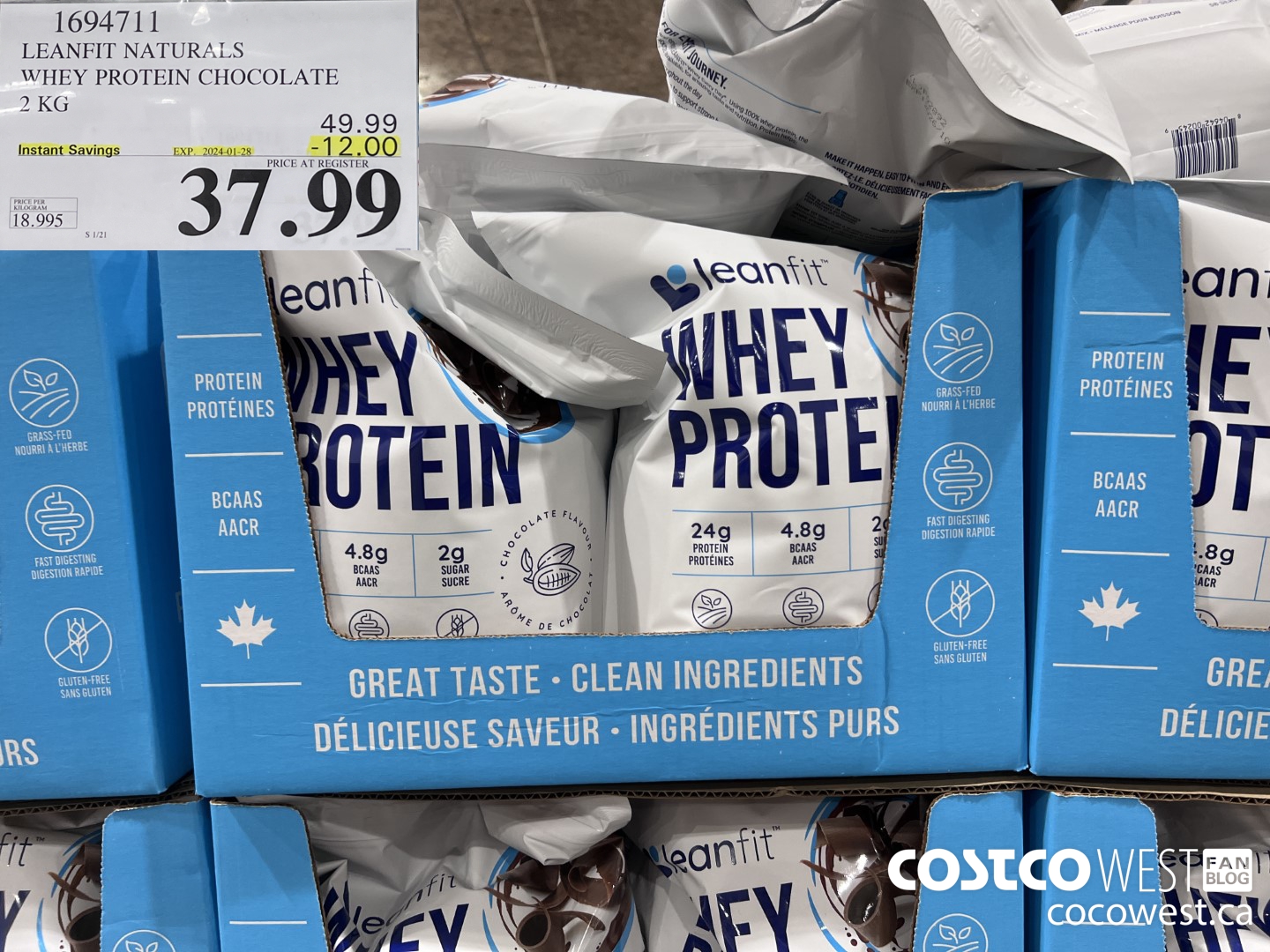 1694711 LEANFIT NATURALS WHEY PROTEIN CHOCOLATE 2 KG ($12.00 INSTANT SAVINGS EXPIRES ON 2024-01-28) $37.99