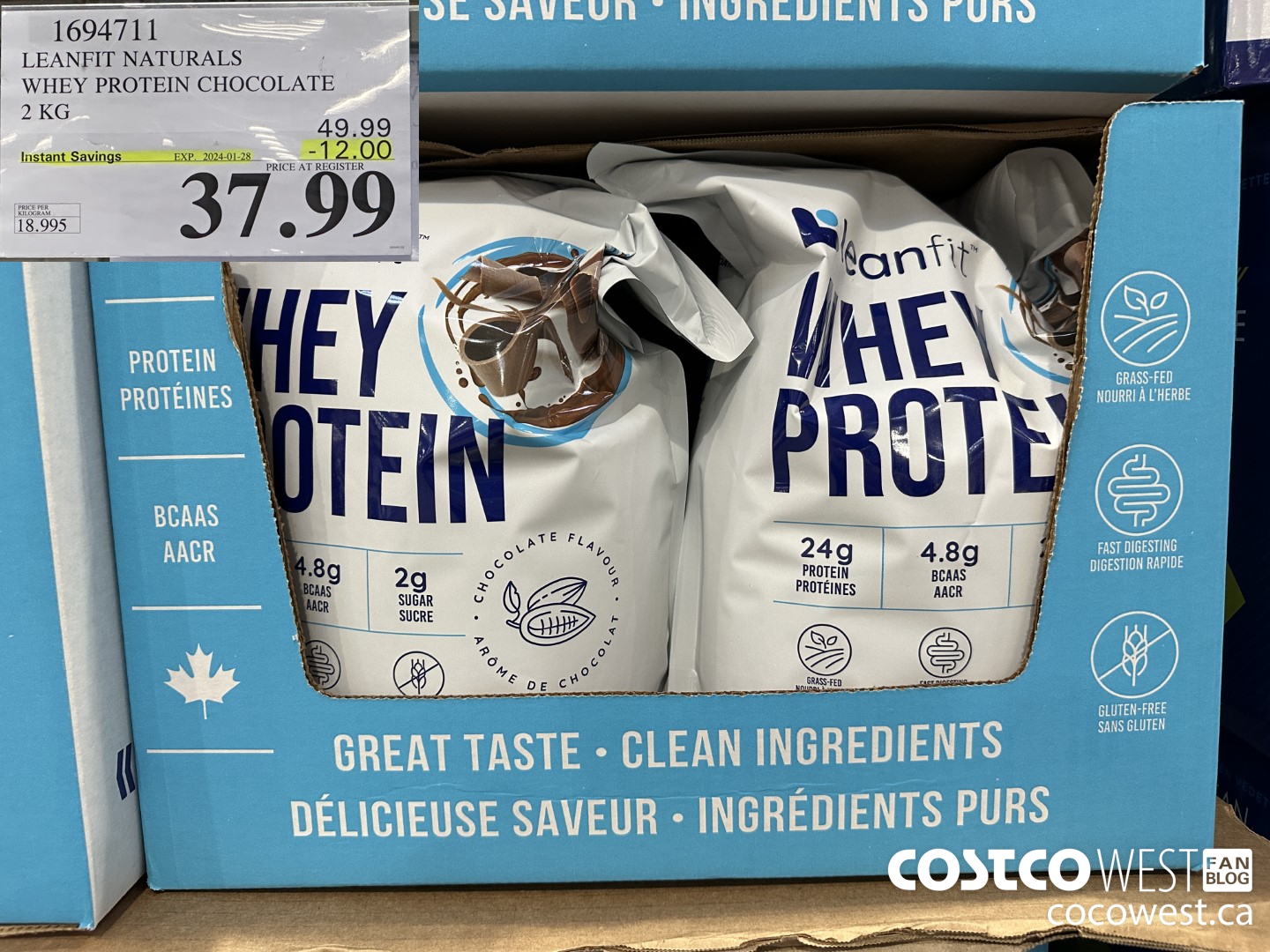 1694711 LEANFIT NATURALS WHEY PROTEIN CHOCOLATE 2 KG ($12.00 INSTANT SAVINGS EXPIRES ON 2024-01-28) $37.99