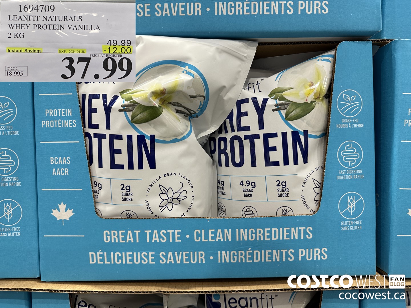 1694709 LEANFIT NATURALS WHEY PROTEIN VANILLA 2 KG ($12.00 INSTANT SAVINGS EXPIRES ON 2024-01-28) $37.99