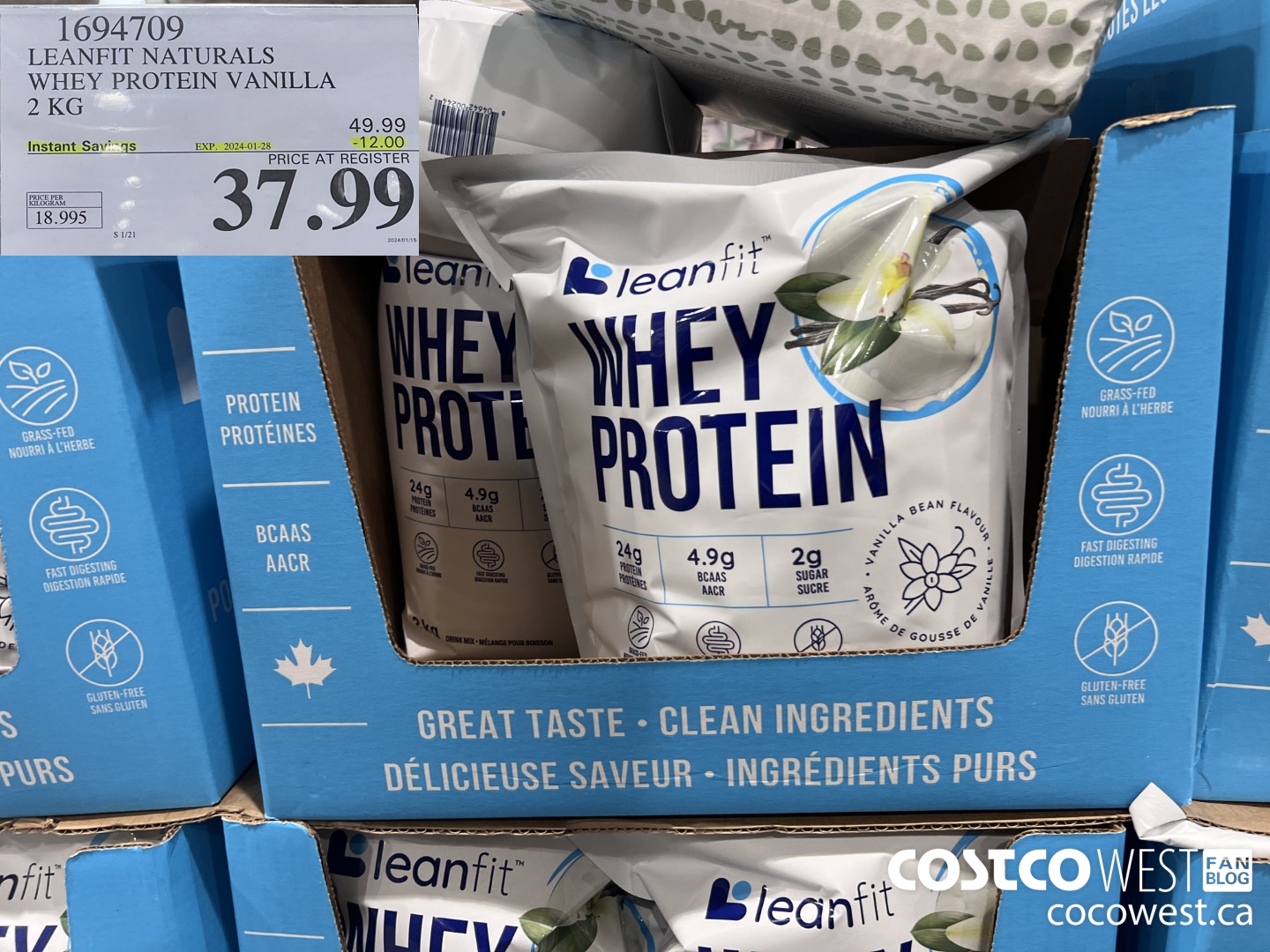 1694709 LEANFIT NATURALS WHEY PROTEIN VANILLA 2 KG ($12.00 INSTANT SAVINGS EXPIRES ON 2024-01-28) $37.99