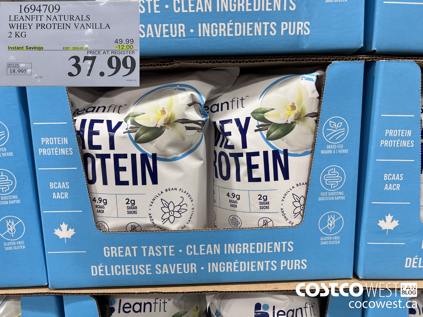 1694709 LEANFIT NATURALS WHEY PROTEIN VANILLA 2 KG ($12.00 INSTANT SAVINGS EXPIRES ON 2024-01-28) $37.99