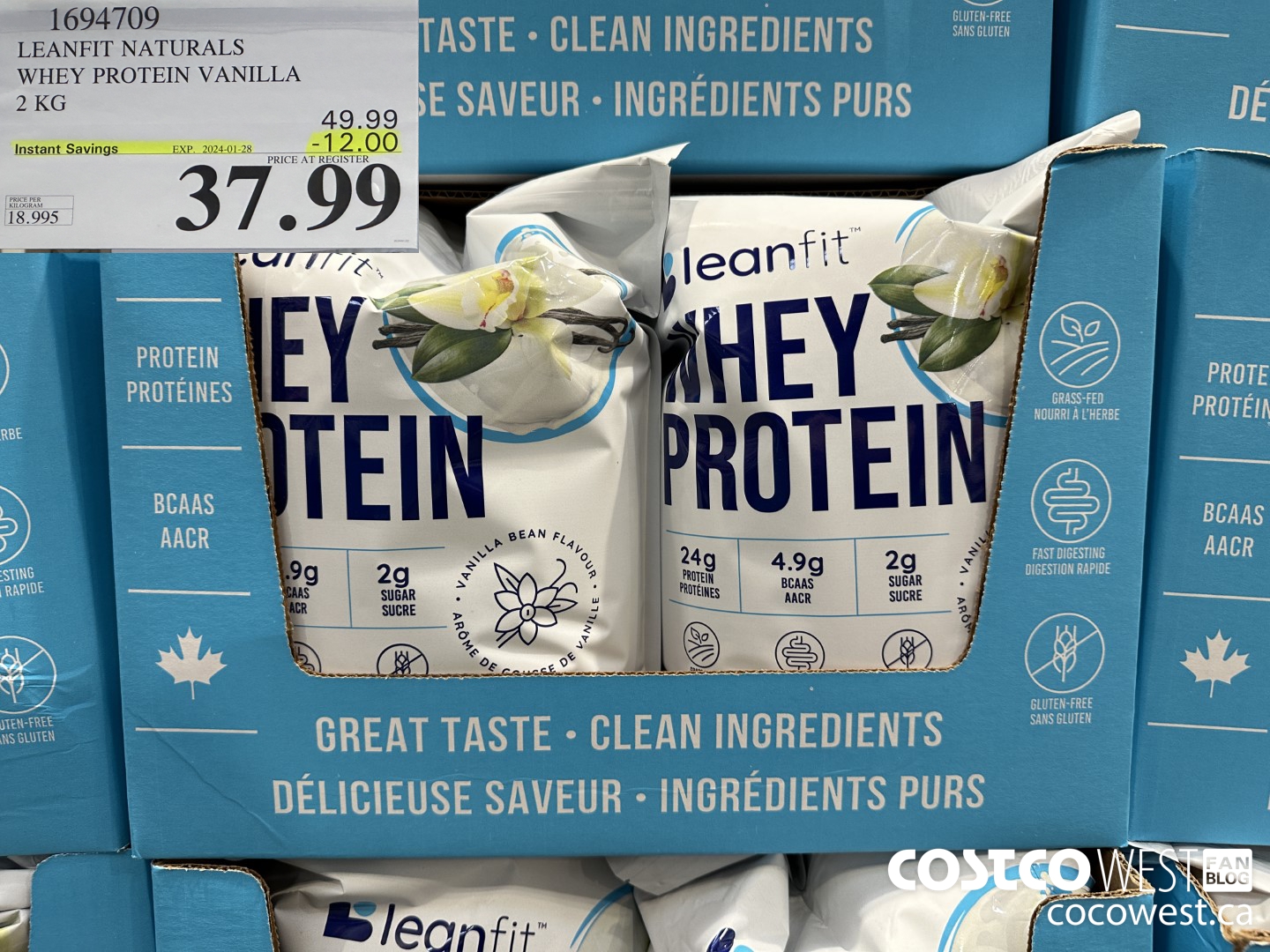 1694709 LEANFIT NATURALS WHEY PROTEIN VANILLA 2 KG ($12.00 INSTANT SAVINGS EXPIRES ON 2024-01-28) $37.99