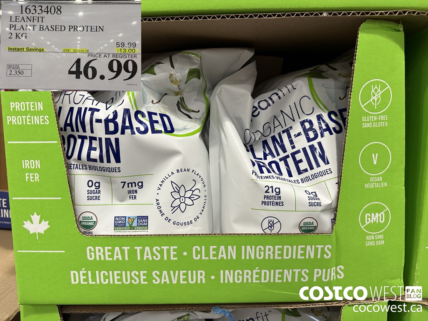 1633408 LEANFIT PLANT BASED PROTEIN 2 KG ($13.00 INSTANT SAVINGS EXPIRES ON 2024-01-28) $46.99