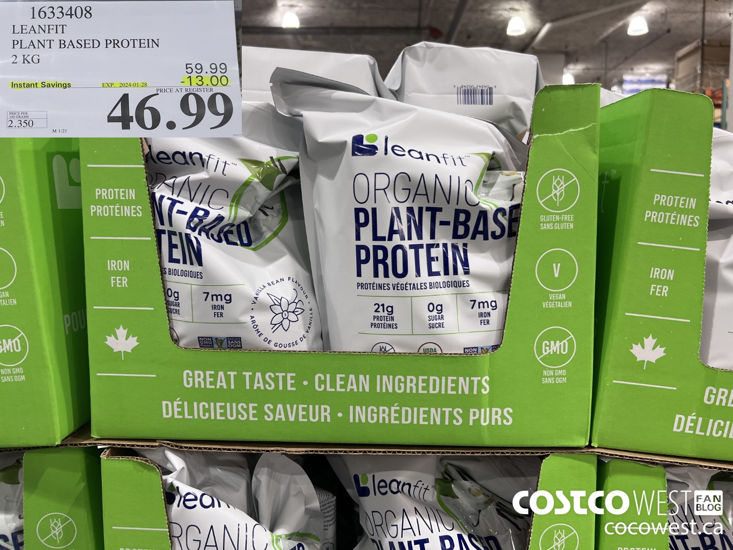 1633408 LEANFIT PLANT BASED PROTEIN 2 KG ($13.00 INSTANT SAVINGS EXPIRES ON 2024-01-28) $46.99