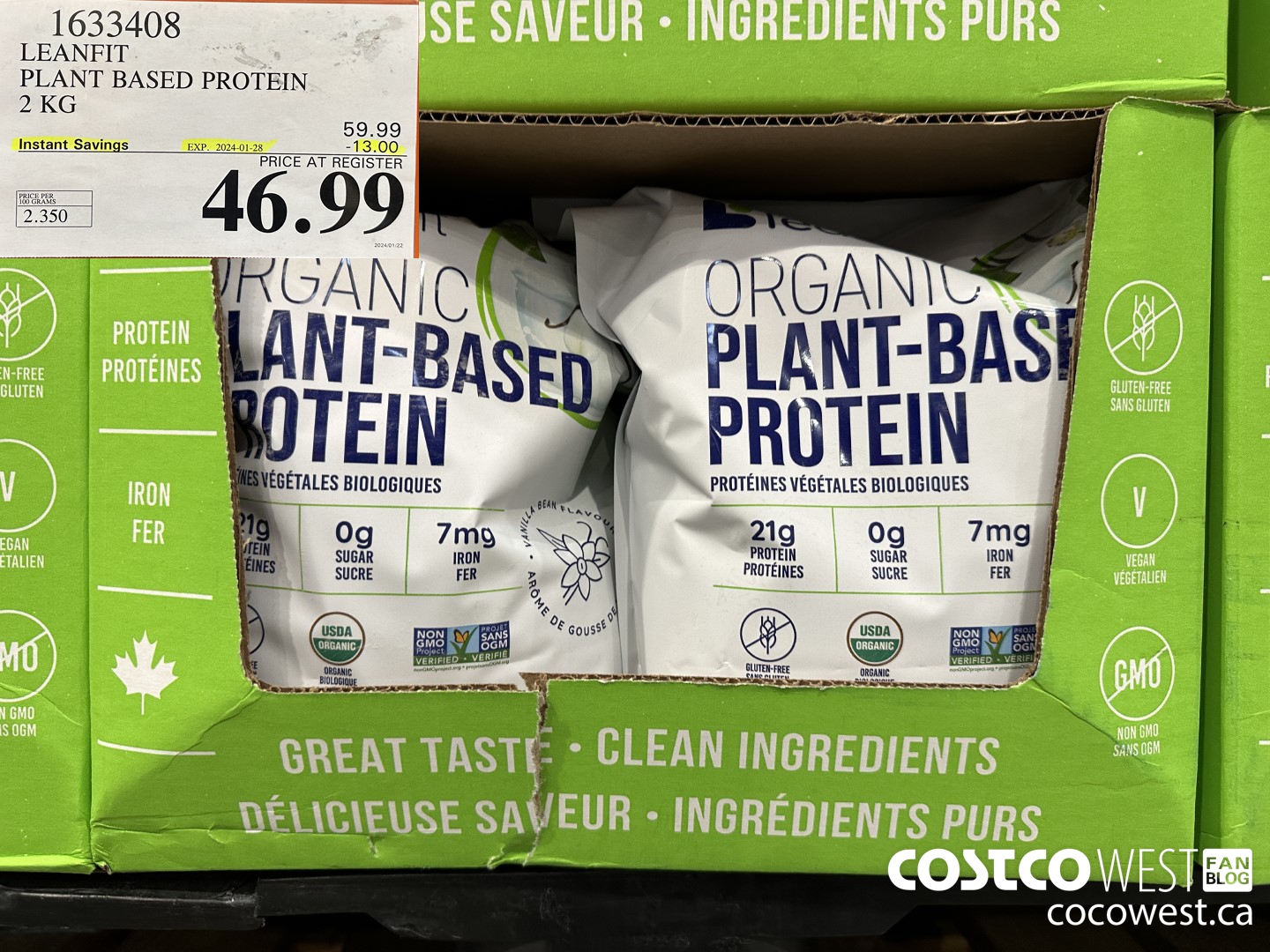 1633408 LEANFIT PLANT BASED PROTEIN 2 KG ($13.00 INSTANT SAVINGS EXPIRES ON 2024-01-28) $46.99