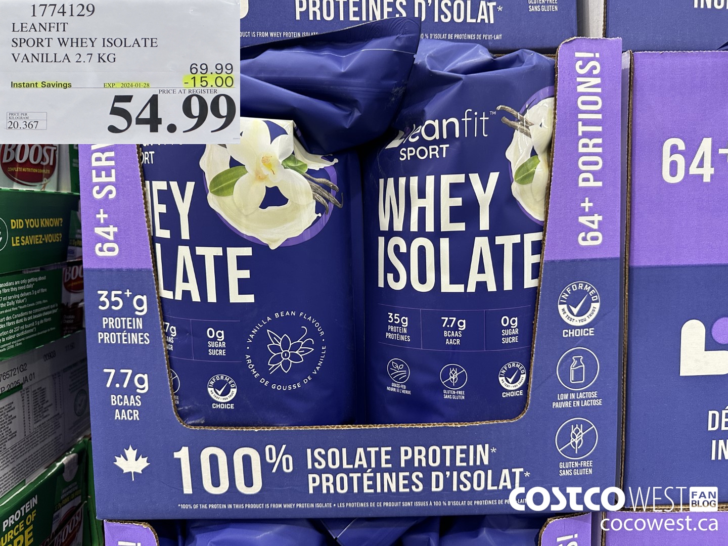 1774129 LEANFIT SPORT WHEY ISOLATE VANILLA 2.7 KG ($15.00 INSTANT SAVINGS EXPIRES ON 2024-01-28) $54.99