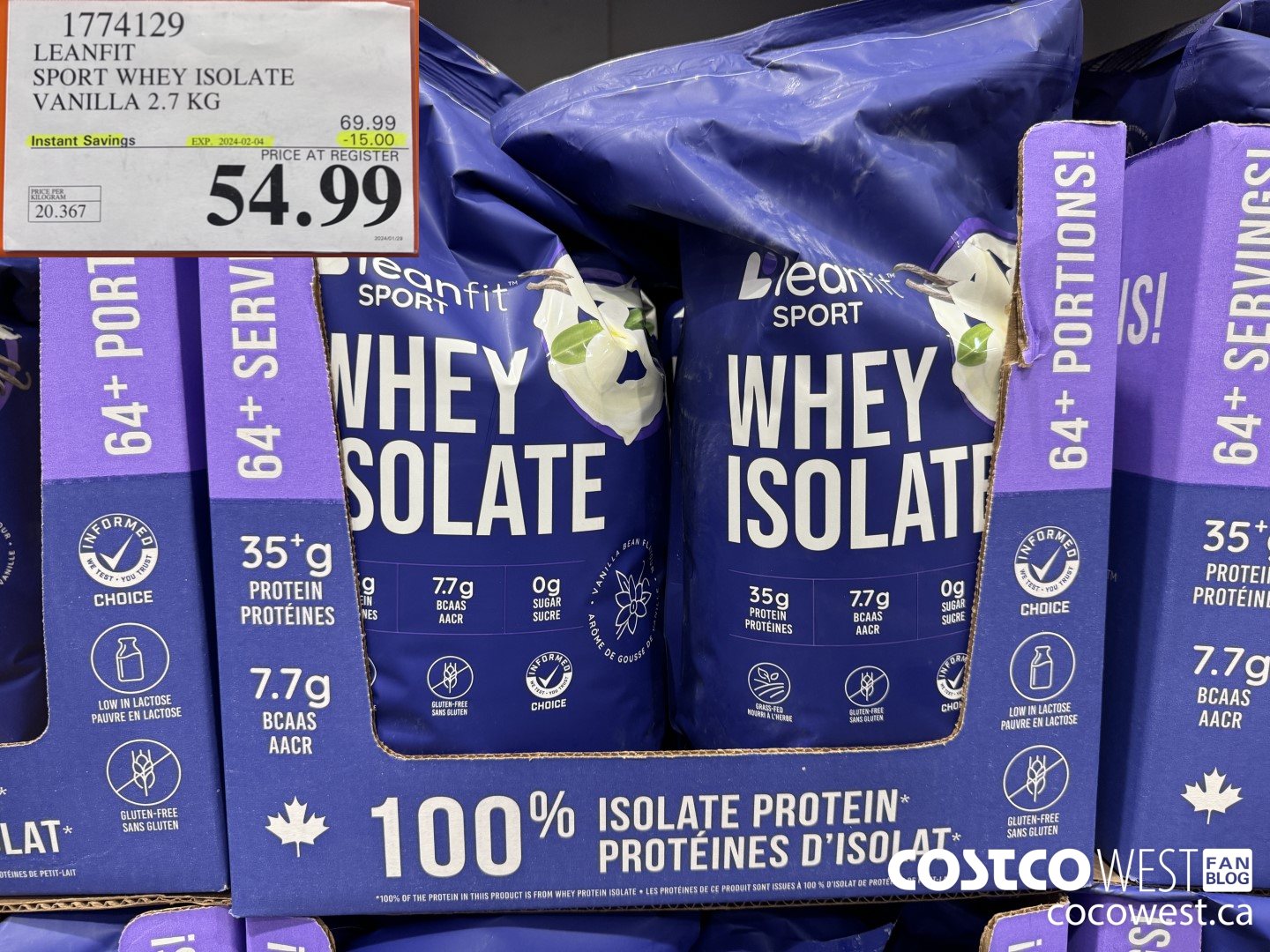 1774129 LEANFIT SPORT WHEY ISOLATE VANILLA 2.7 KG ($15.00 INSTANT SAVINGS EXPIRES ON 2024-02-04) $54.99