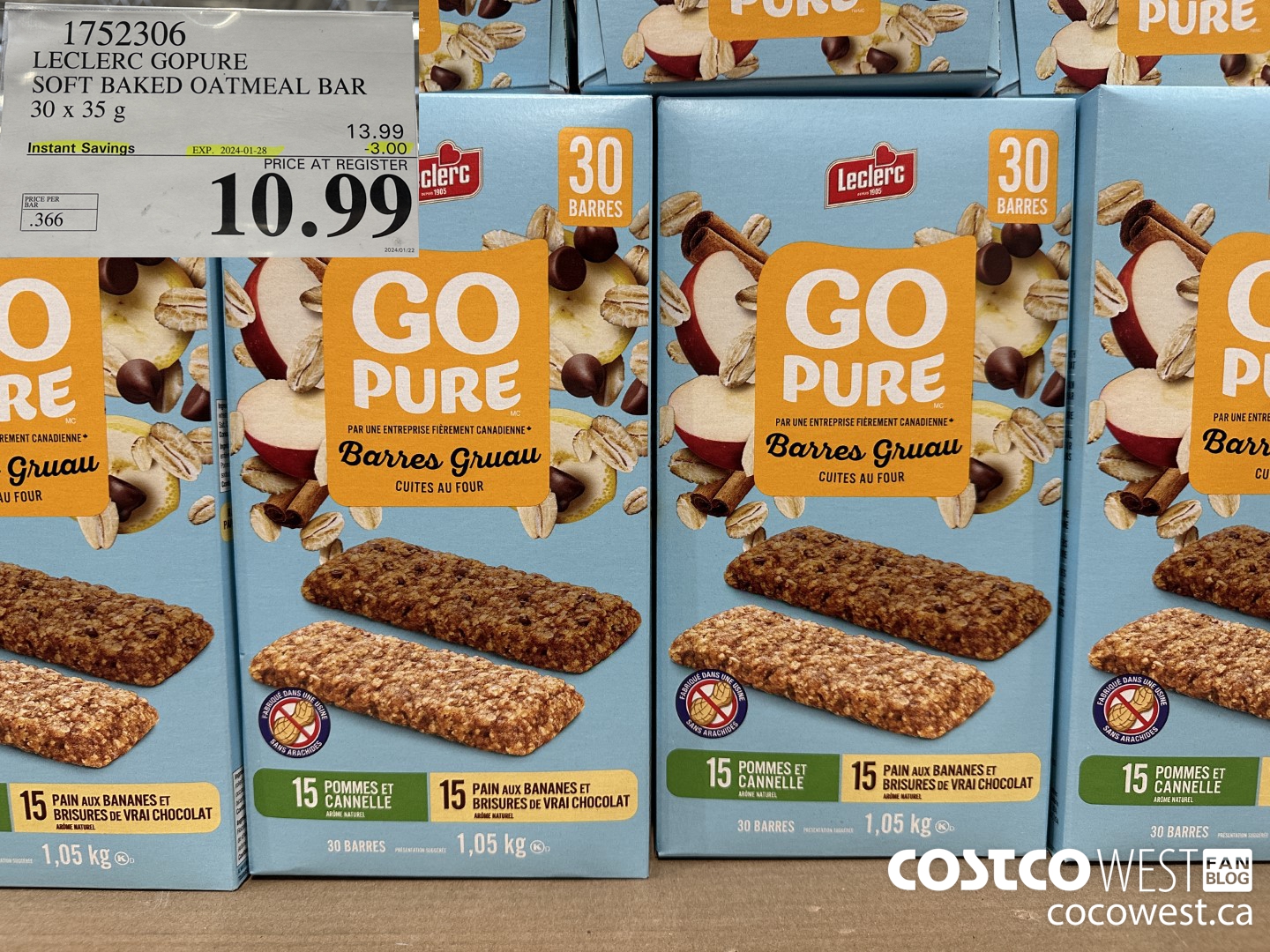 1752306 LECLERC GOPURE _ SOFT BAKED OATMEAL BAR 80 x 35 g ($3.00 INSTANT SAVINGS EXPIRES ON 2024-01-28) $10.99