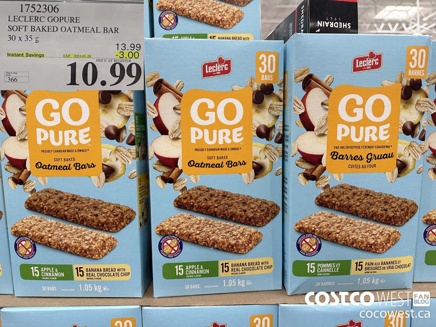 1752306 LECLERC GOPURE _ SOFT BAKED OATMEAL BAR 80 x 35 g ($3.00 INSTANT SAVINGS EXPIRES ON 2024-01-28) $10.99