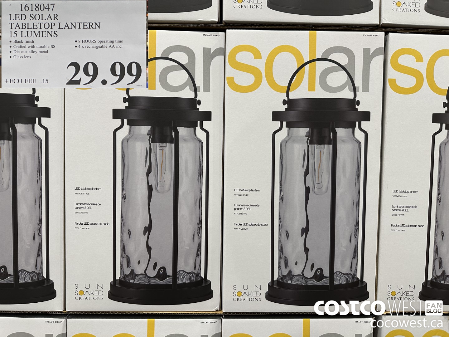 1618047 LED SOLAR TABLETOP LANTERN 15 LUMENS $29.99