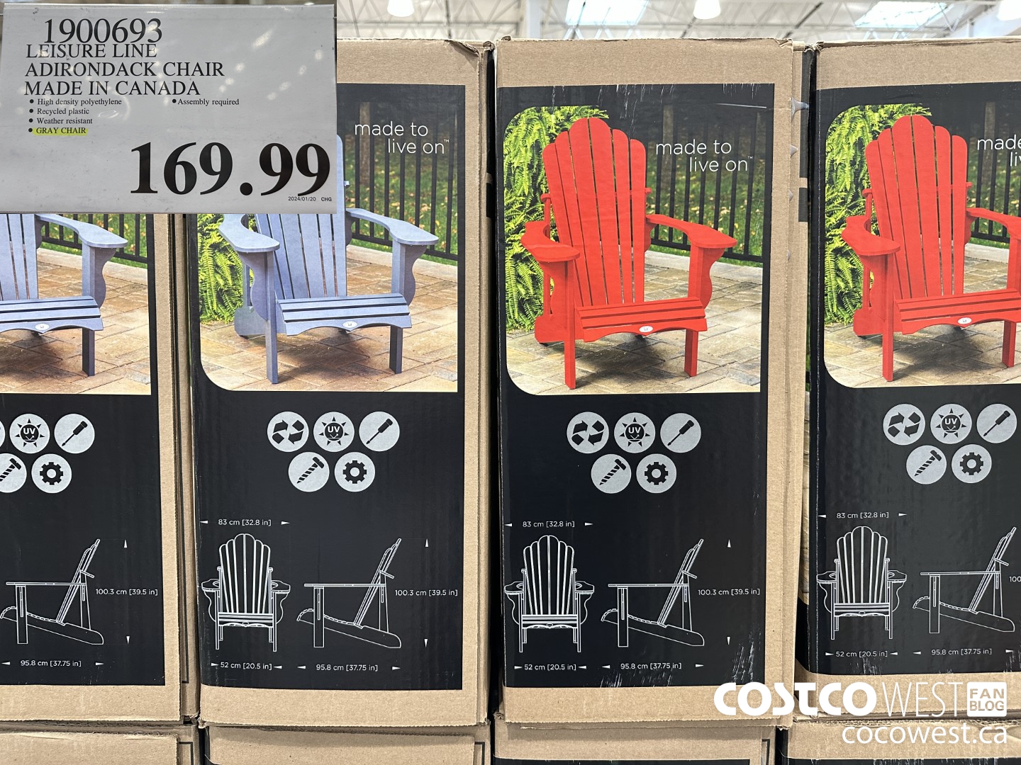 1900693 LEISURE LINE ADIRONDACK CHAIR MADE IN CANADA $169.99