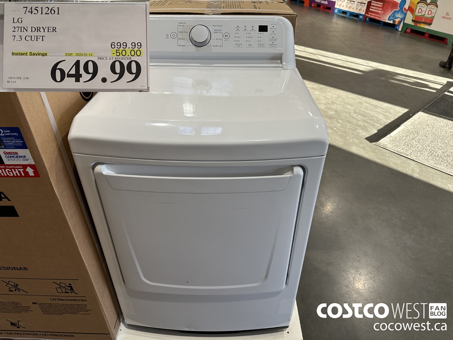 7451261 LG 27IN 7.3 CU. FT DRYER ($50.00 INSTANT SAVINGS EXPIRES ON 2024-01-14) $649.99