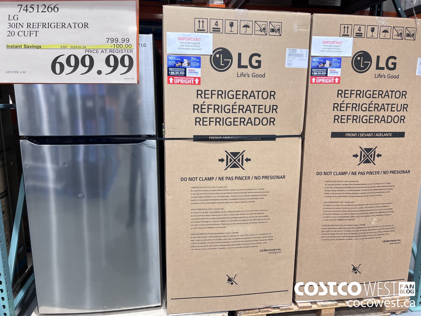 7451266 LG 30 IN. REFRIGERATOR 20 cu.ft ($100.00 INSTANT SAVINGS EXPIRES ON 2024-01-24) $699.99