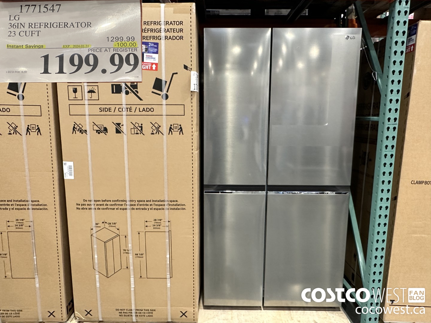 1771547 LG 36IN REFRIGERATOR 23 CUFT ($100.00 INSTANT SAVINGS EXPIRES ON 2024-01-31) $1199.99