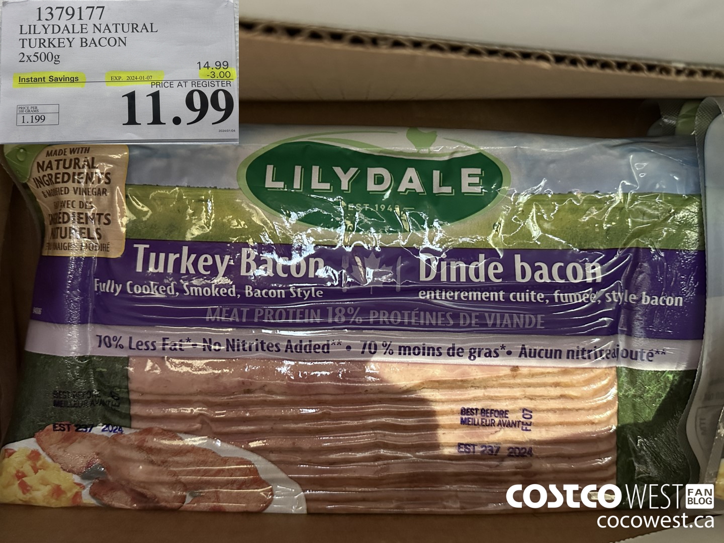 1379177 LILYDALE NATURAL TURKEY BACON 2 x 500 g ($3.00 INSTANT SAVINGS EXPIRES ON 2024-01-07) $11.99