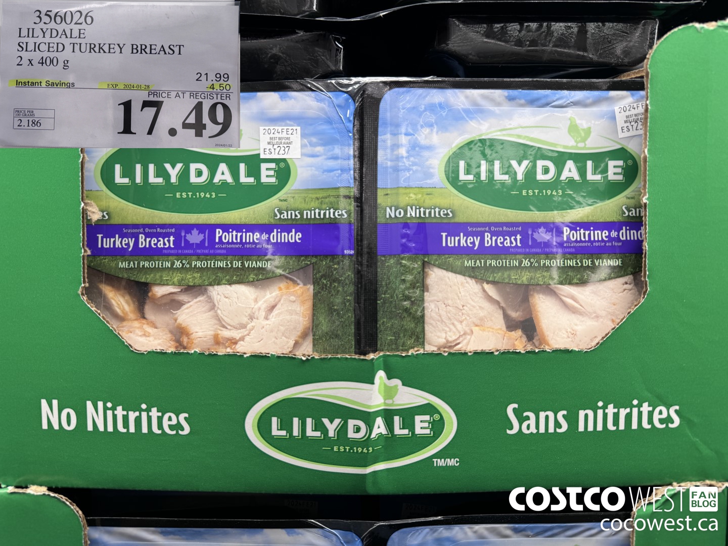 356026 LILYDALE SLICED TURKEY BREAST 2 x 400 g ($4.50 INSTANT SAVINGS EXPIRES ON 2024-01-28) $17.49