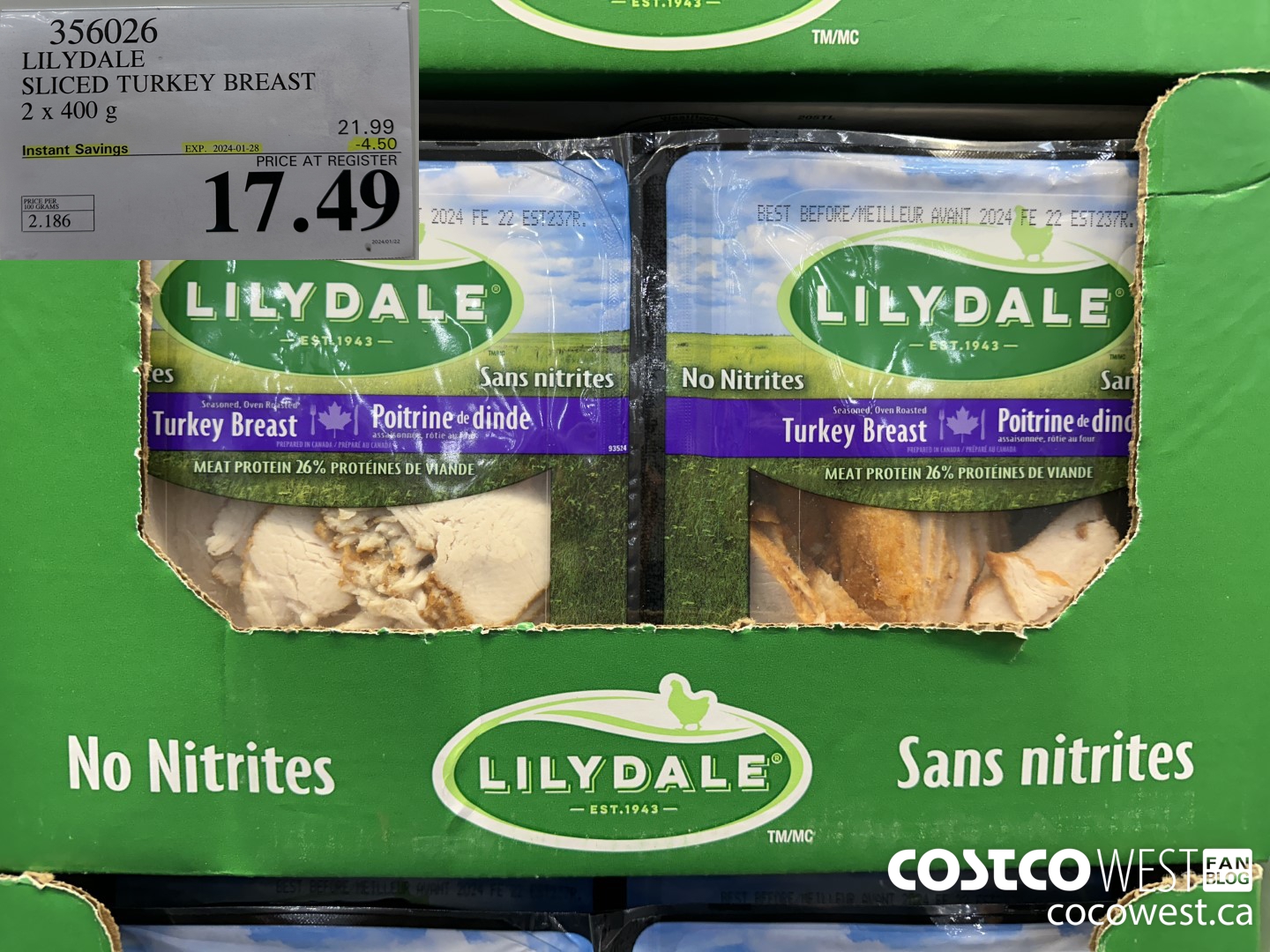 356026 LILYDALE SLICED TURKEY BREAST 2 x 400 g ($4.50 INSTANT SAVINGS EXPIRES ON 2024-01-28) $17.49