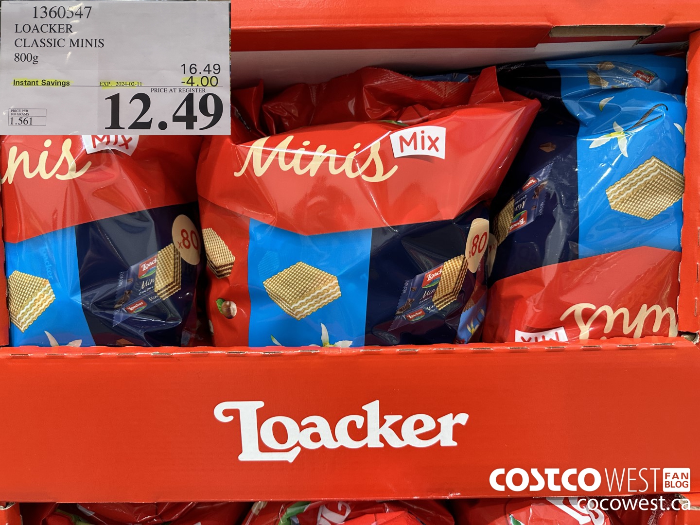 1360547 LOACKER CLASSIC MINIS 800G ($4.00 INSTANT SAVINGS EXPIRES ON 2024-02-11) $12.49