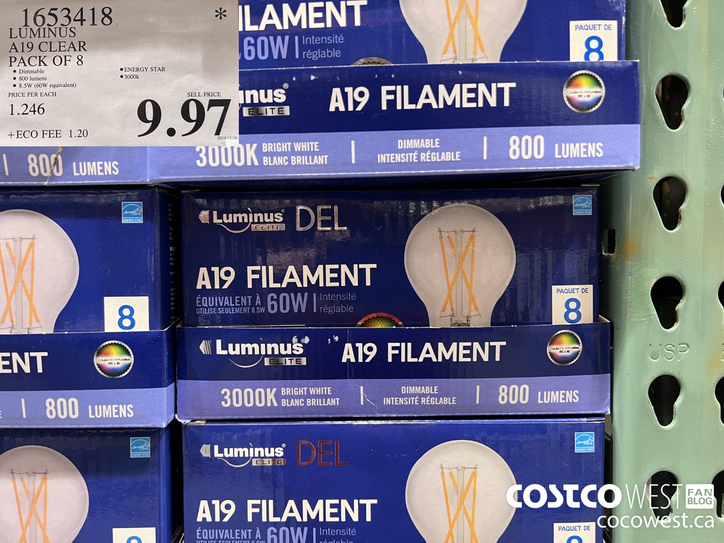 1653418 LUMINUS A19 CLEAR PACK OF 8 $9.97