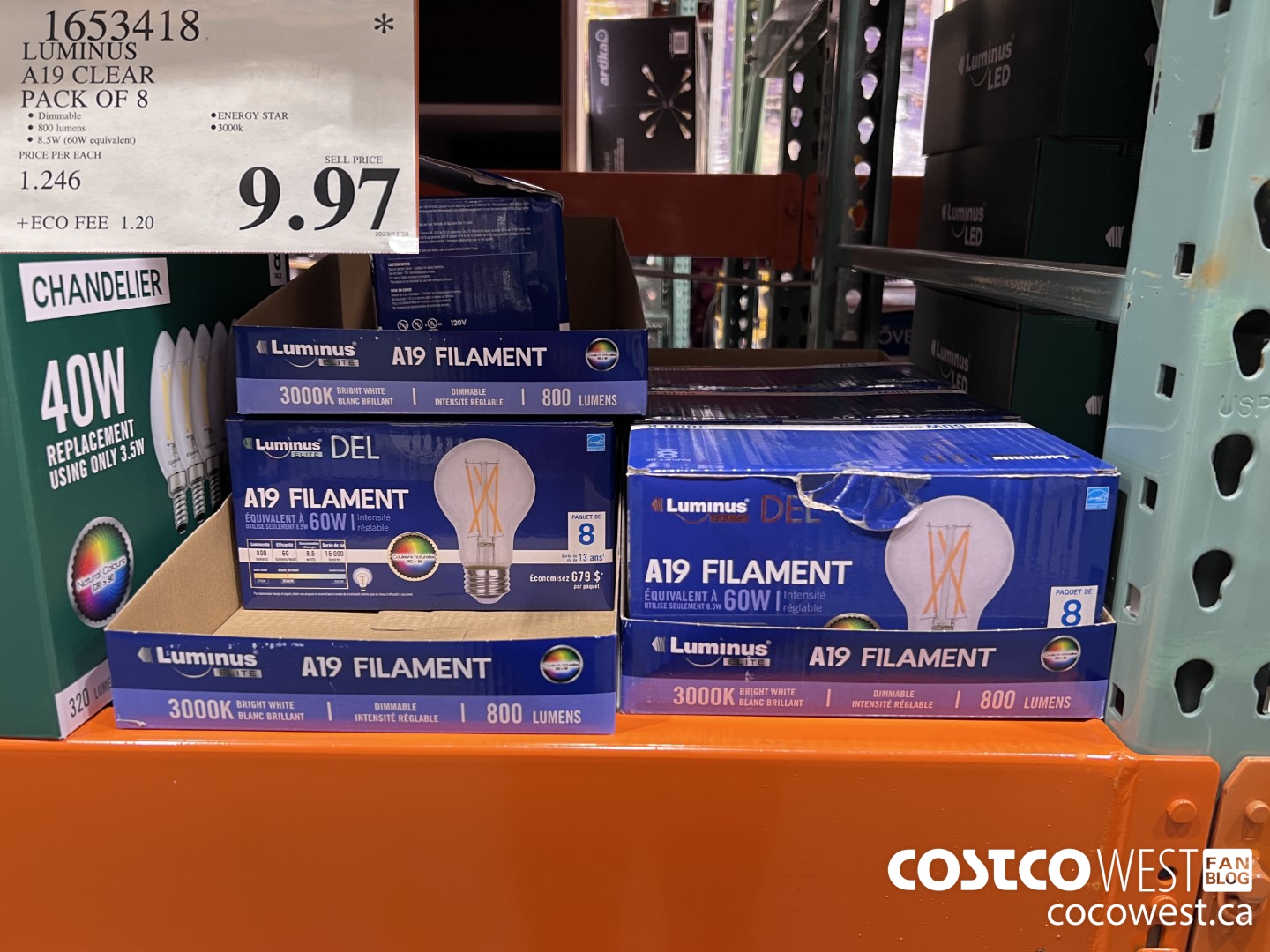 1653418 LUMINUS A19 CLEAR PACK OF 8 $9.97