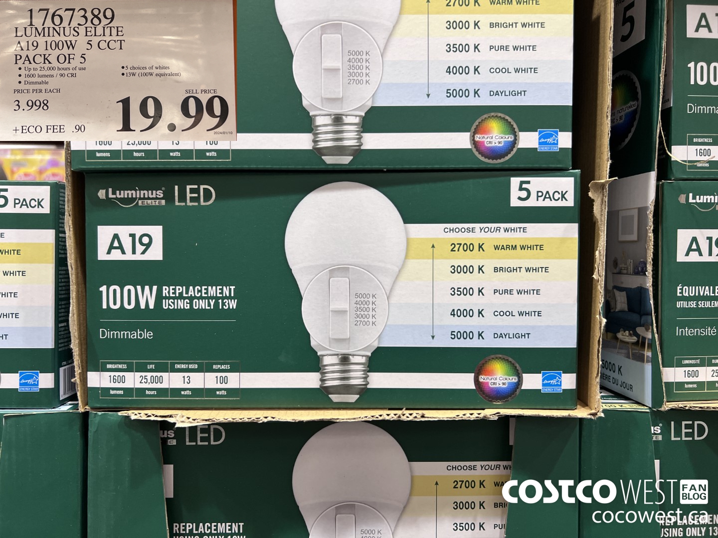 1767389 LUMINUS ELITE A19 100W 5 CCT PACK OF 5 $19.99