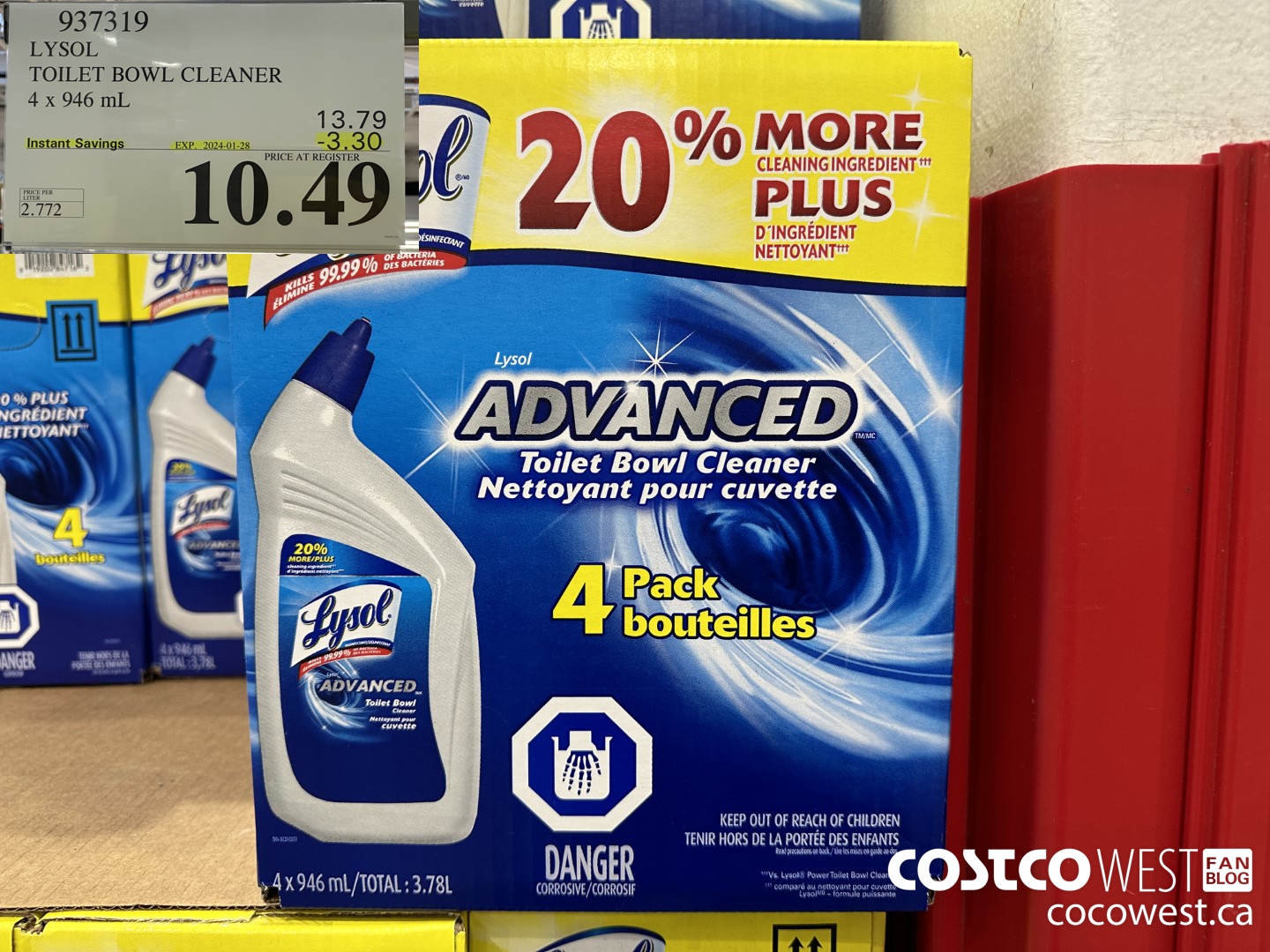 937319 LYSOL TOILET BOWL CLEANER 4 x 946 ML ($3.30 INSTANT SAVINGS EXPIRES ON 2024-01-28) $10.49