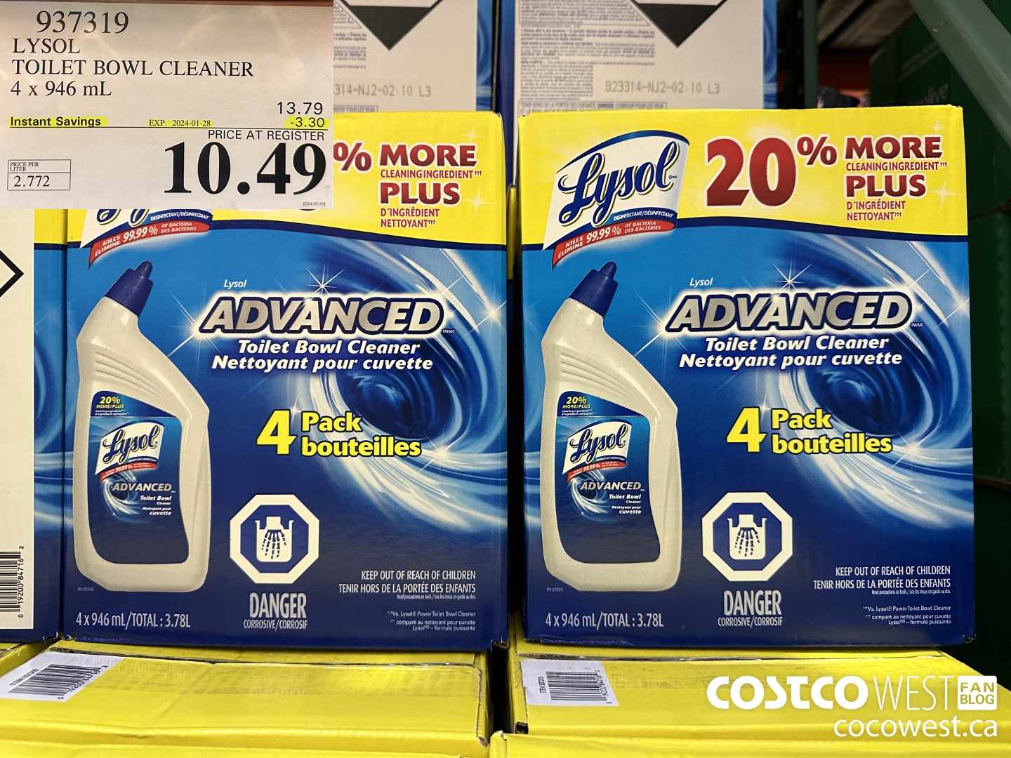 937319 LYSOL TOILET BOWL CLEANER 4 x 946 ML ($3.30 INSTANT SAVINGS EXPIRES ON 2024-01-28) $10.49