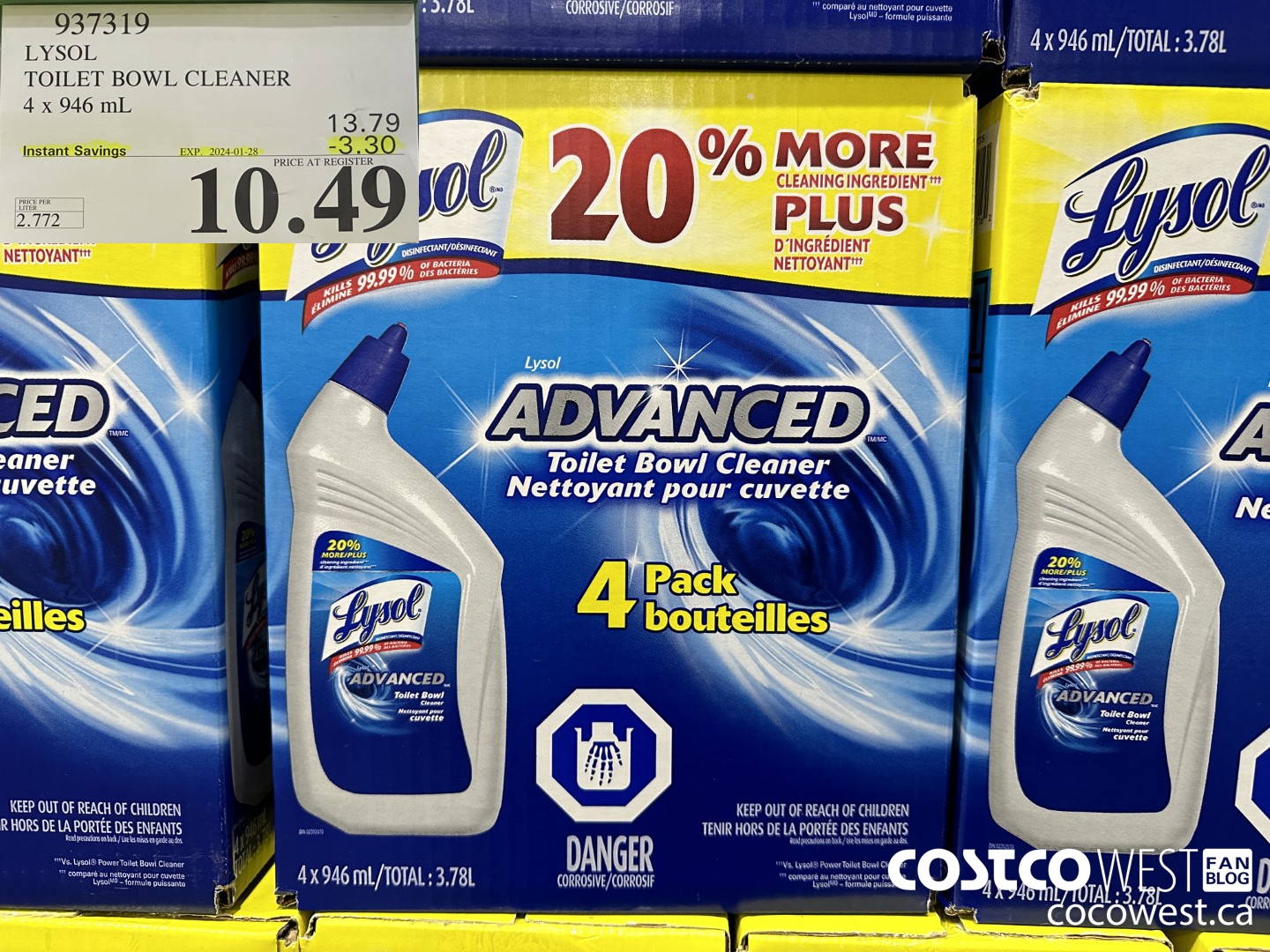 937319 LYSOL TOILET BOWL CLEANER 4 x 946 ML ($3.30 INSTANT SAVINGS EXPIRES ON 2024-01-28) $10.49