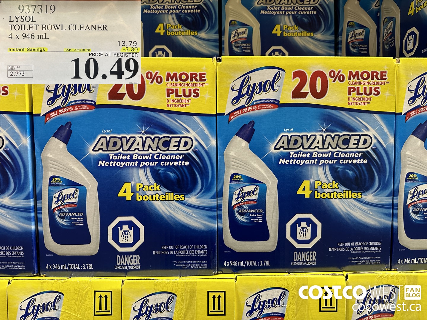 937319 LYSOL TOILET BOWL CLEANER 4 x 946 ML ($3.30 INSTANT SAVINGS EXPIRES ON 2024-01-28) $10.49