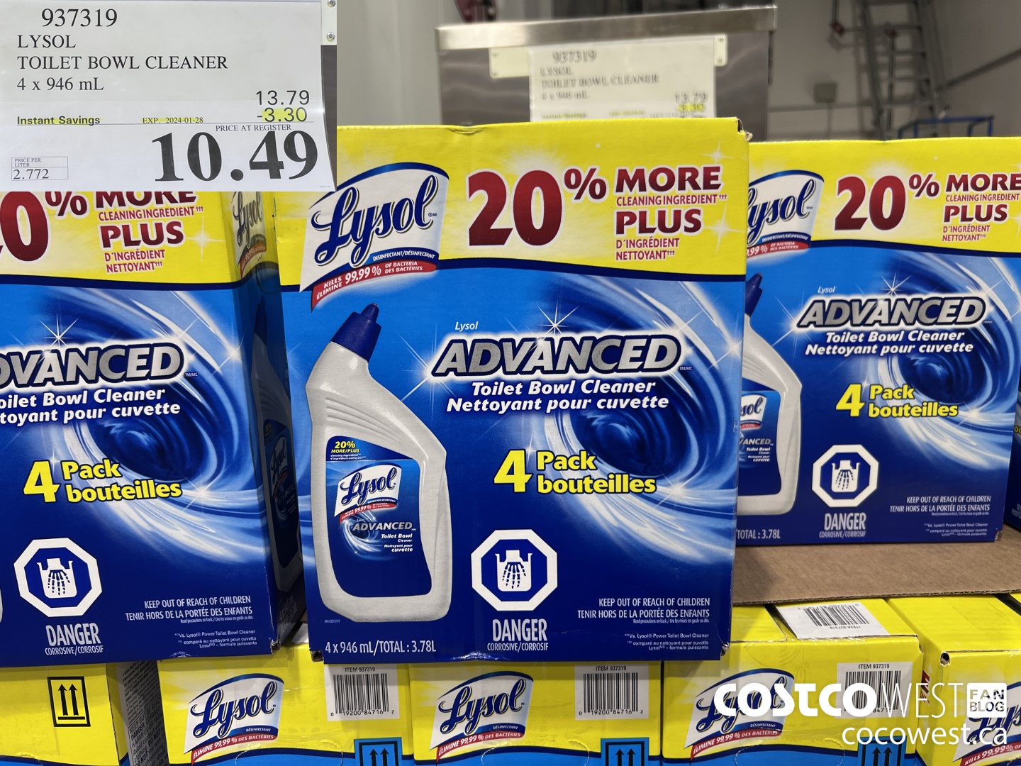 937319 LYSOL TOILET BOWL CLEANER 4 x 946 ML ($3.30 INSTANT SAVINGS EXPIRES ON 2024-01-28) $10.49