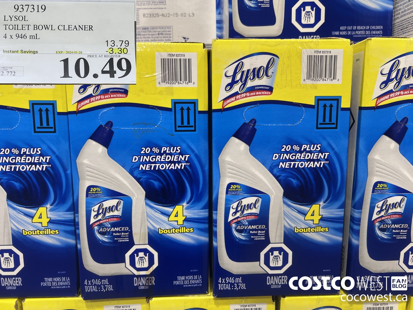 937319 LYSOL TOILET BOWL CLEANER 4 x 946 ML ($3.30 INSTANT SAVINGS EXPIRES ON 2024-01-28) $10.49