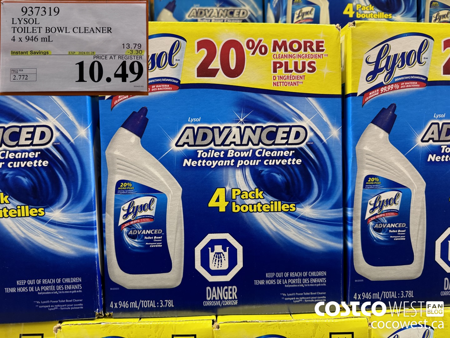937319 LYSOL TOILET BOWL CLEANER 4 x 946 ML ($3.30 INSTANT SAVINGS EXPIRES ON 2024-01-28) $10.49