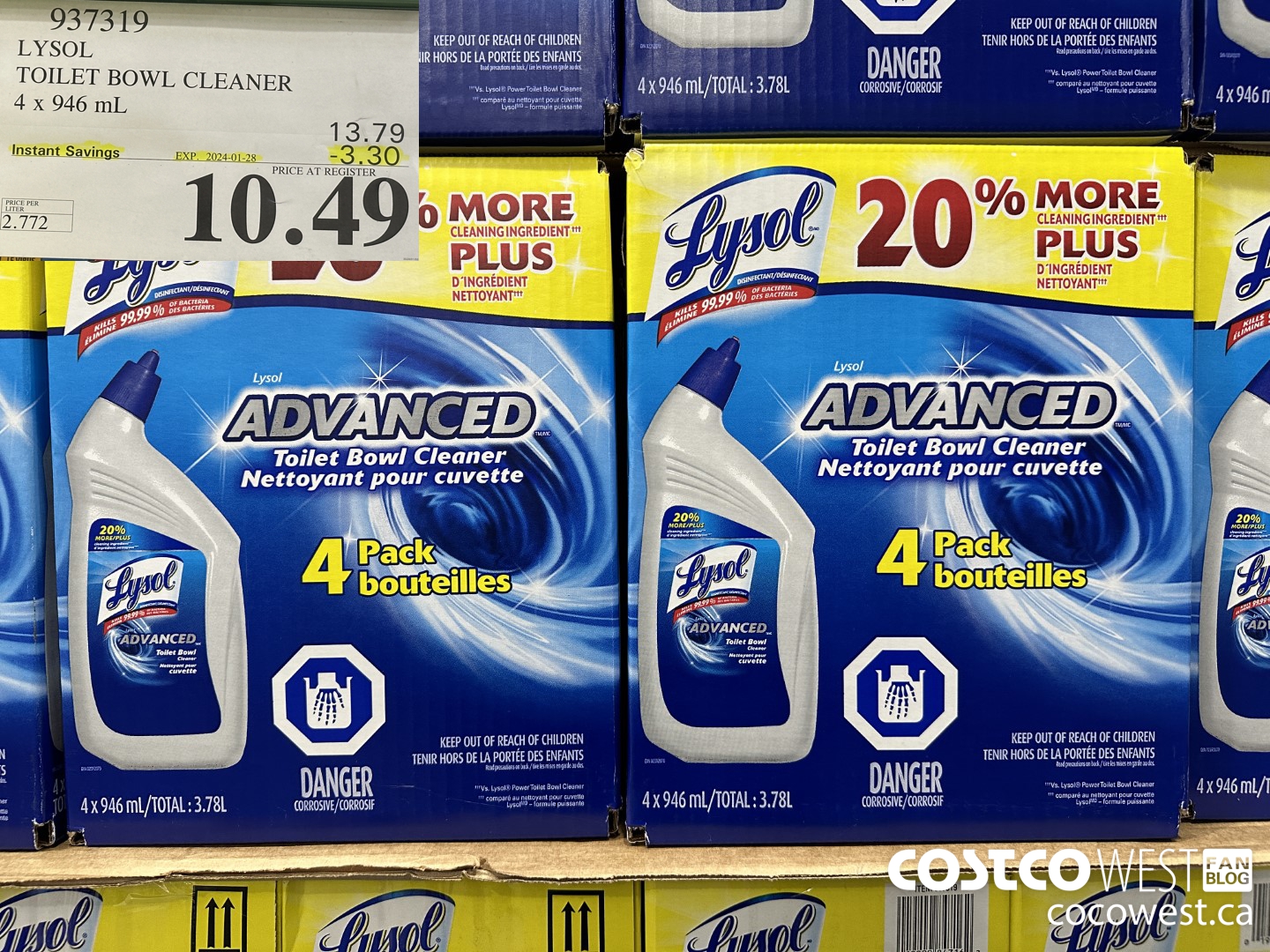 937319 LYSOL TOILET BOWL CLEANER 4 x 946 ML ($3.30 INSTANT SAVINGS EXPIRES ON 2024-01-28) $10.49