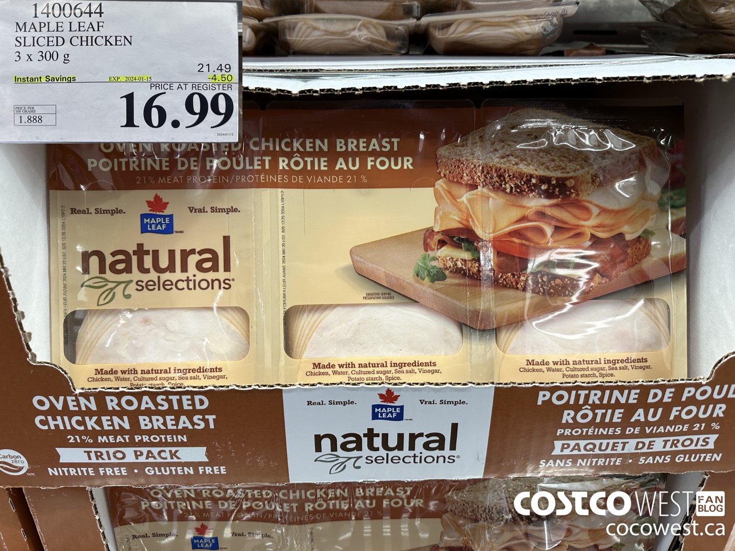 1400644 MAPLE LEAF SLICED CHICKEN 3 x 300 g ($4.50 INSTANT SAVINGS EXPIRES ON 2024-01-15) $16.99