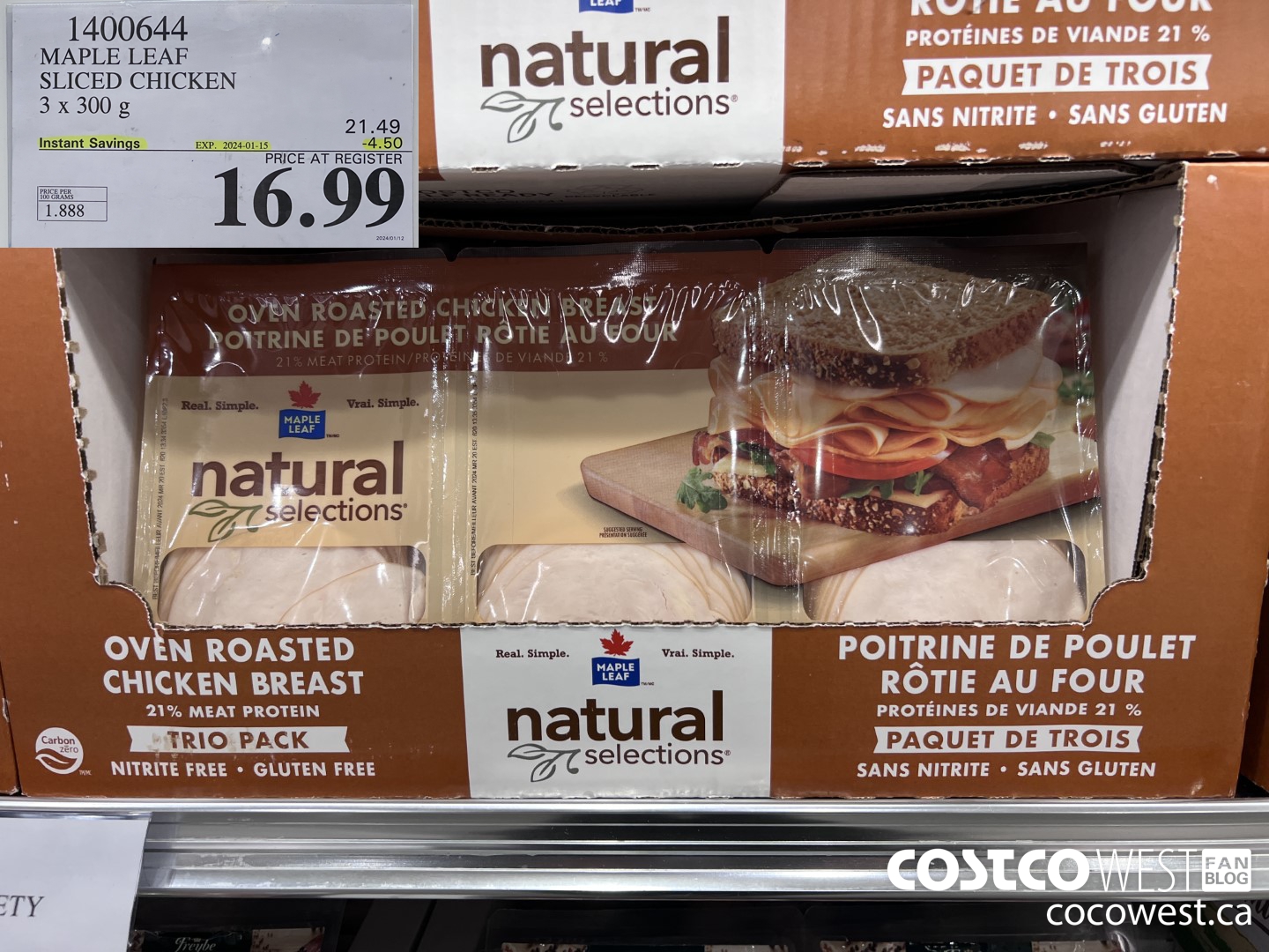 1400644 MAPLE LEAF SLICED CHICKEN 3 x 300 g ($4.50 INSTANT SAVINGS EXPIRES ON 2024-01-15) $16.99