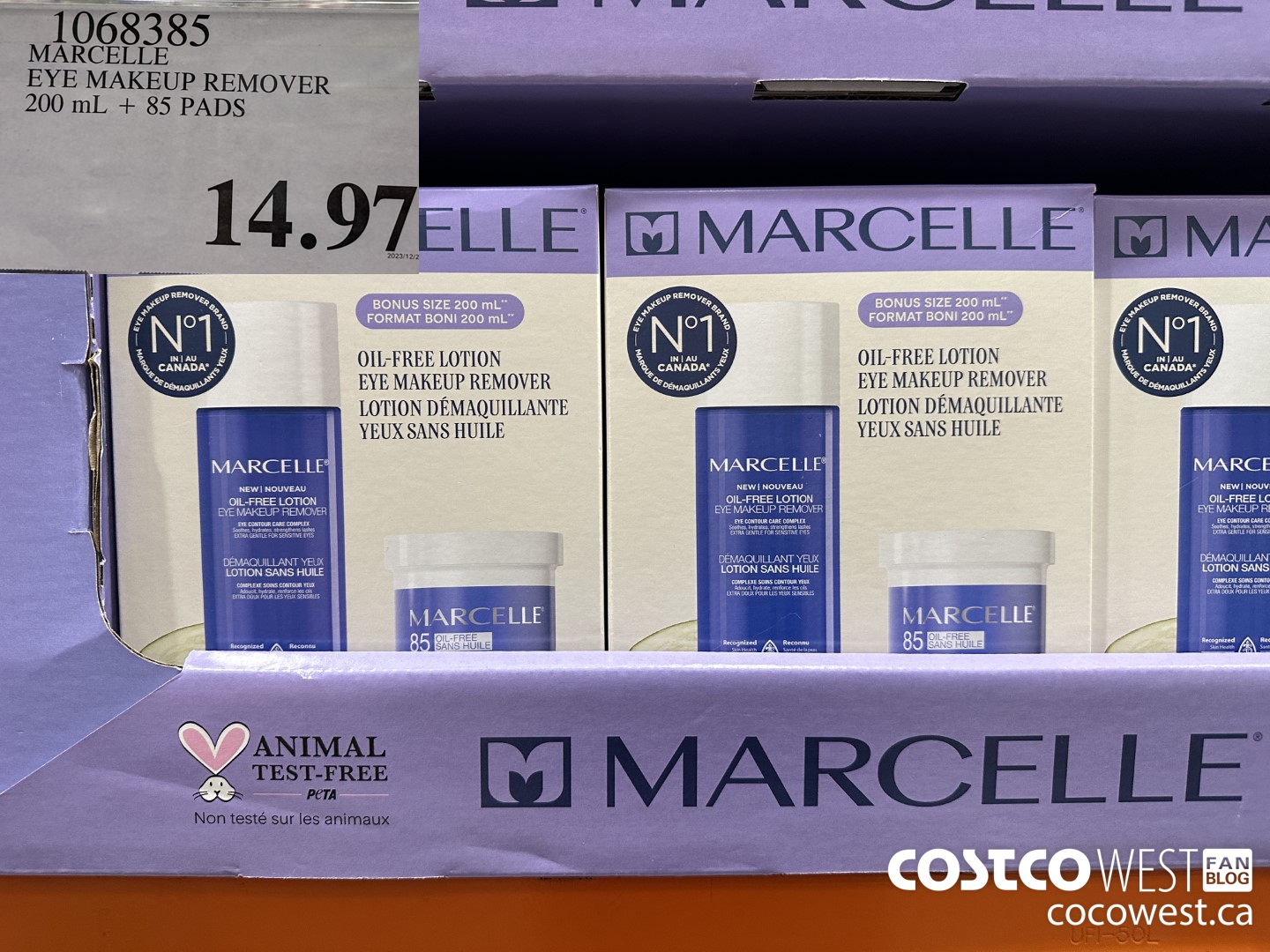 1068385 MARCELLE EYE MAKEUP REMOVER 200 ML + 85 PADS $14.97