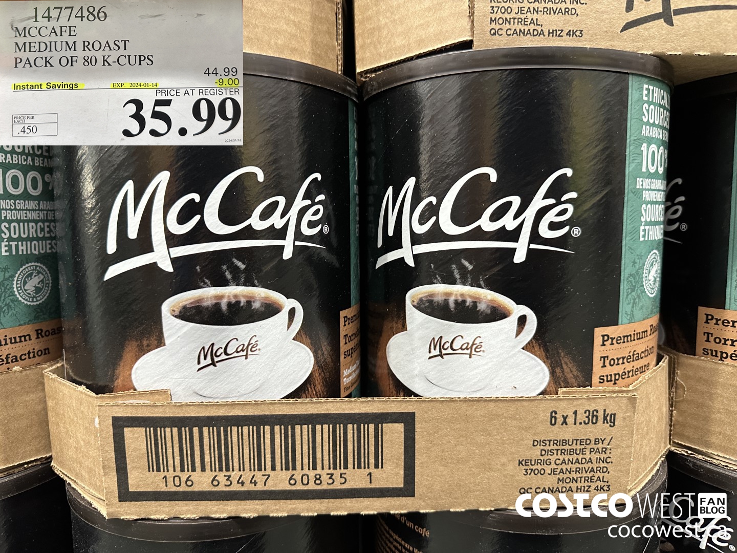 1477486 MCCAFE MEDIUM ROAST K-CUPS 80 COUNT  ($9.00 INSTANT SAVINGS EXPIRES ON 2024-01-14) $35.99
